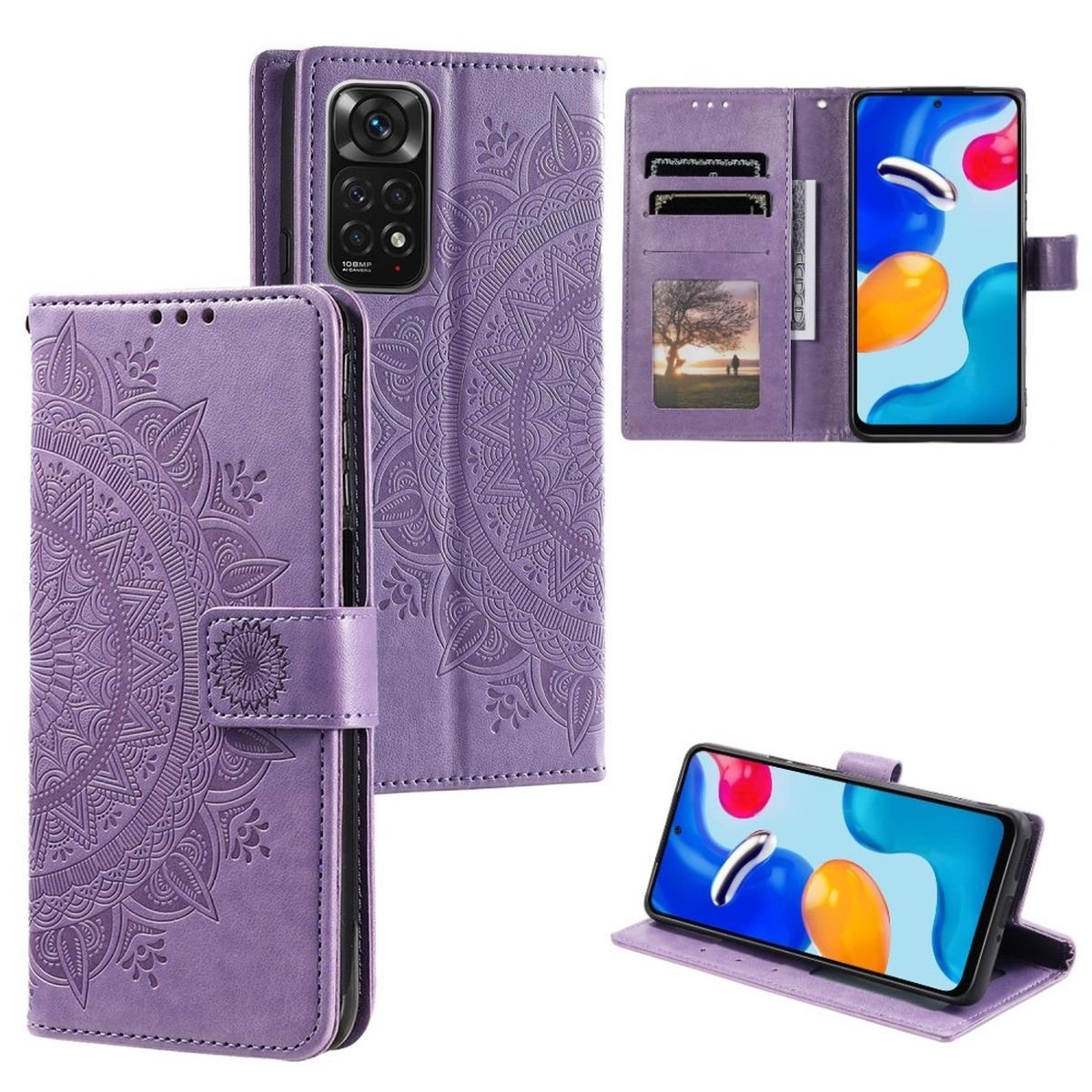 CoverKingz Handyhülle Hülle für Xiaomi Redmi Note 11/11S 4G/Poco M4 Pro Handy Flip Case 16,5 cm (6,5 Zoll), Klapphülle Schutzhülle mit Kartenfach Schutztasche Motiv Mandala