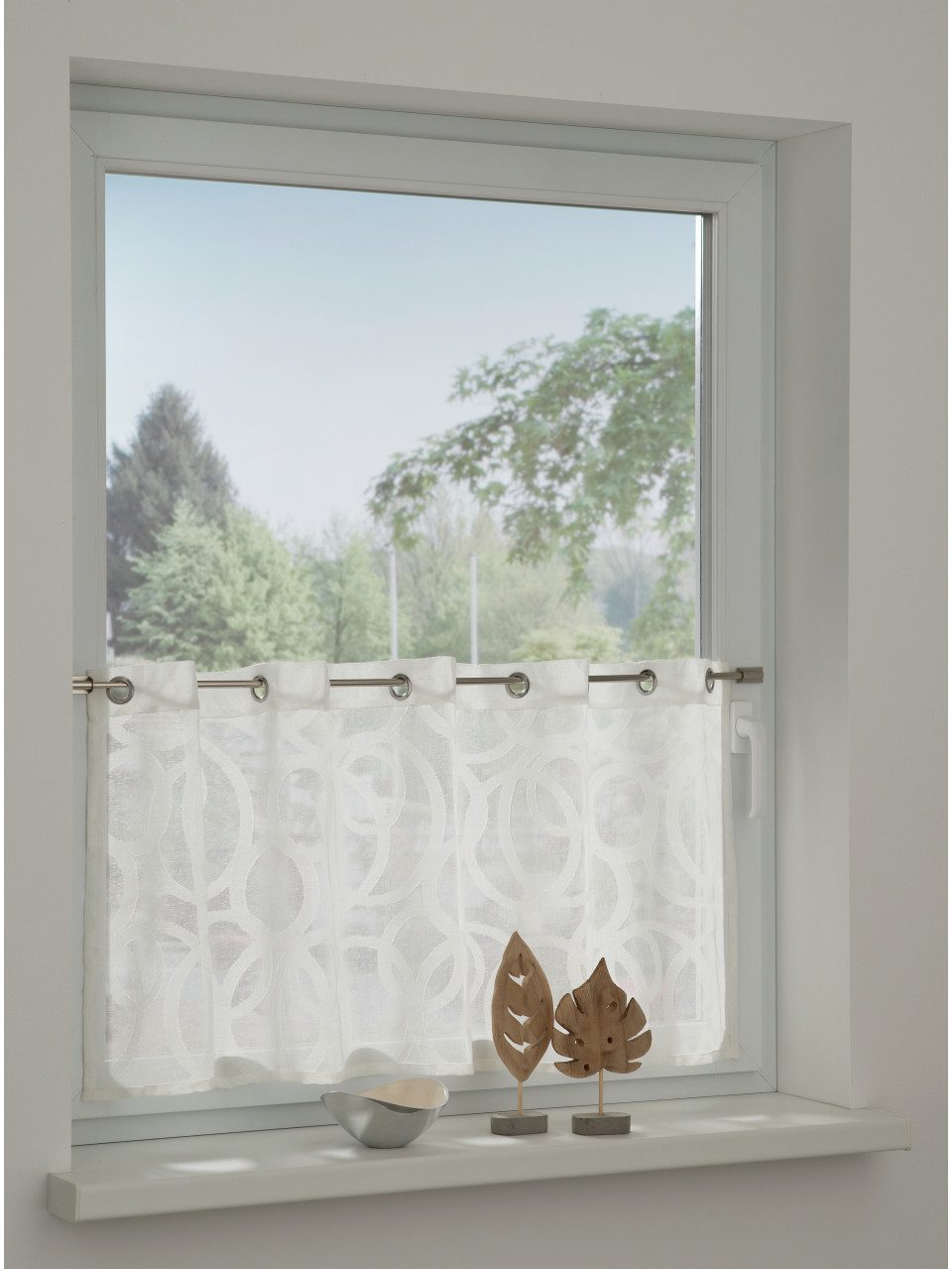 GARDINIA Gardine Gardinia Schlaufenpanneau Scherli Kreise weiß 135