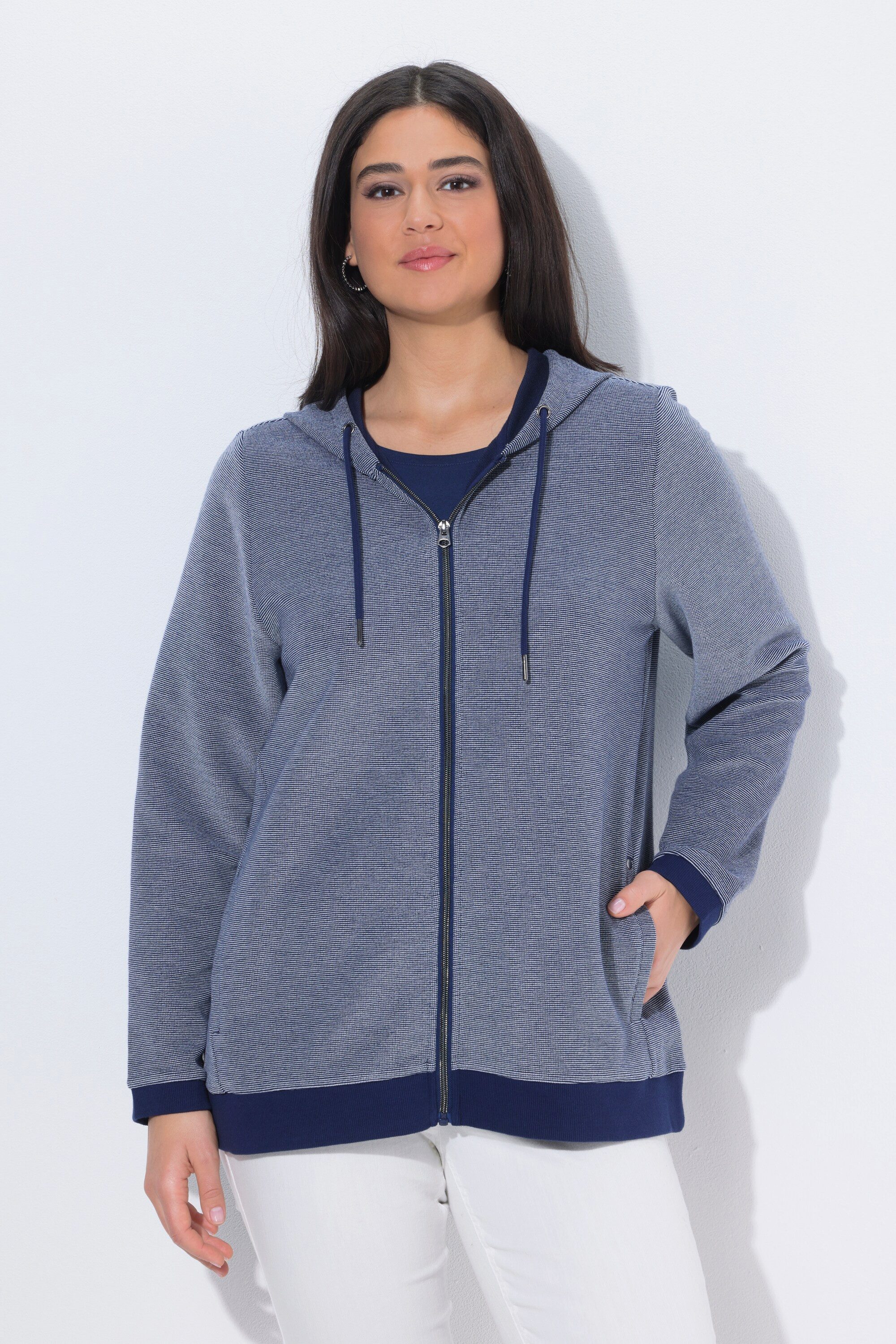 Ulla Popken Sweatjacke Sweatjacke Struktur Kapuze Langarm