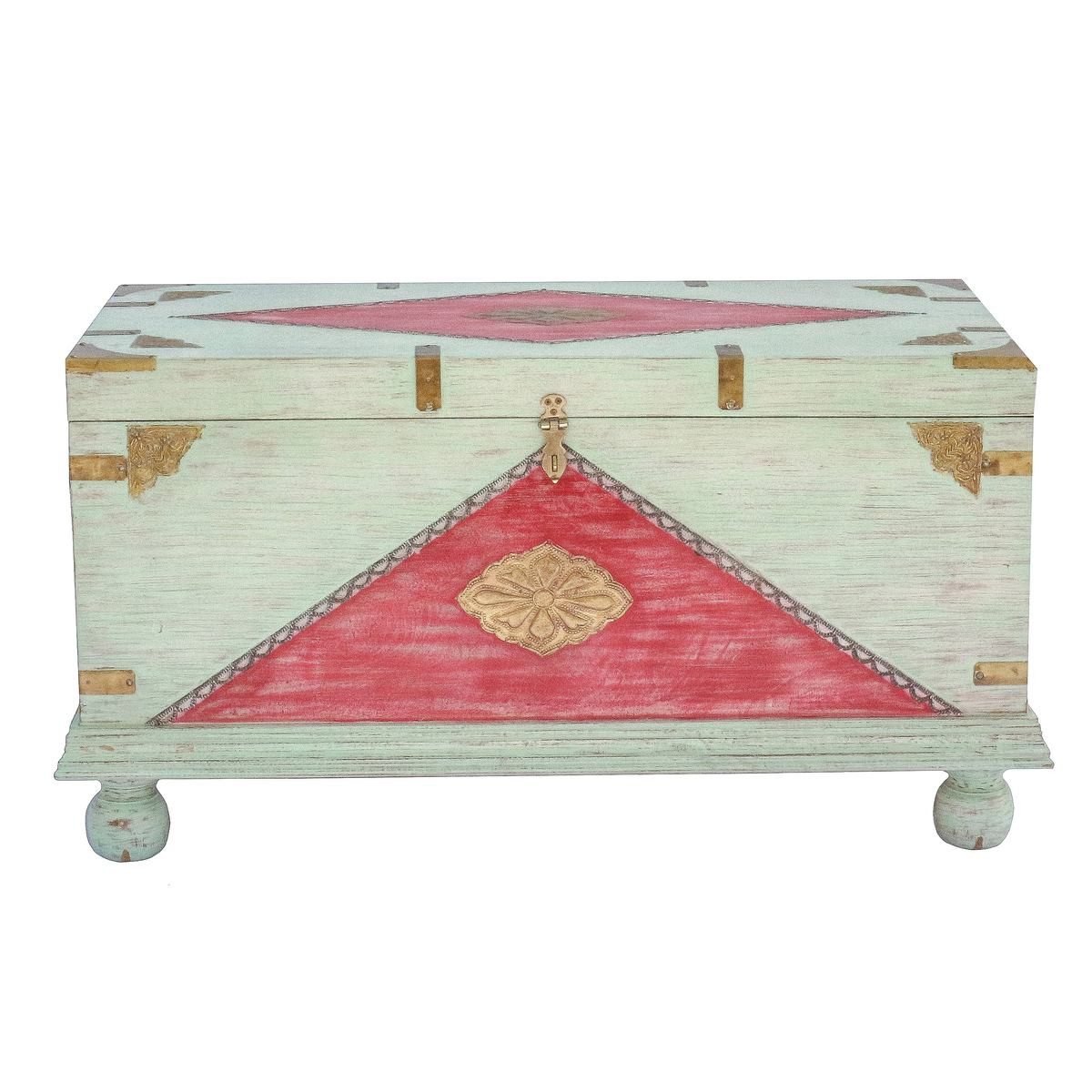 Oriental Galerie Truhe Indische Truhe Mint Rot 105 cm (1 St), Beistelltisch, Holztruhe, Antik, Wäschetruhe, Möbeltruhe, Holzkiste