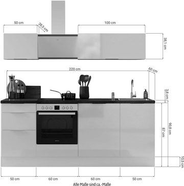 RESPEKTA Küchenzeile Elisabeth, vormontiert, inkl. E-Geräte, Breite 220 cm