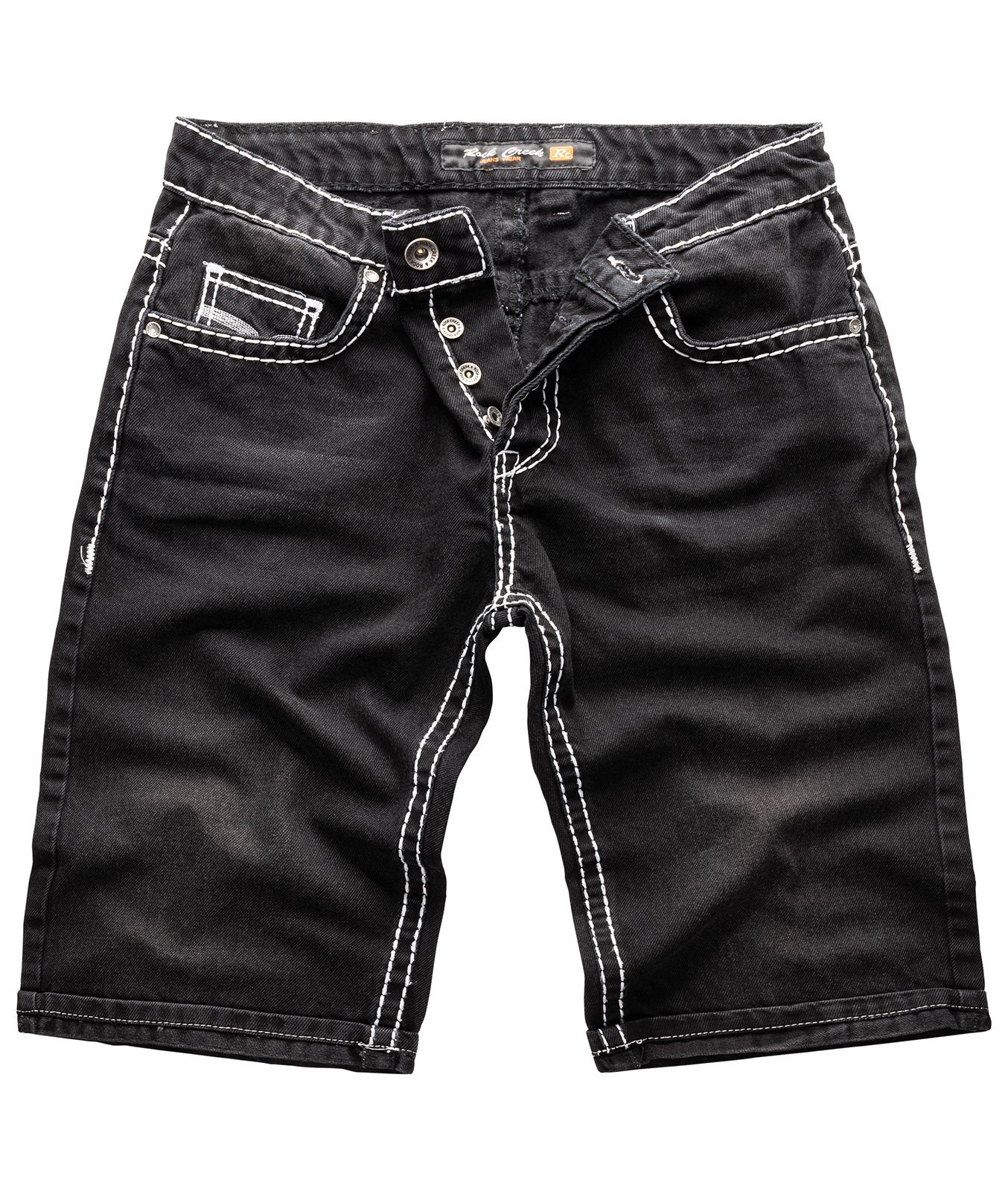 Rock Creek Jeansshorts Herren Shorts Denim Schwarz dicke Naht RC-2076