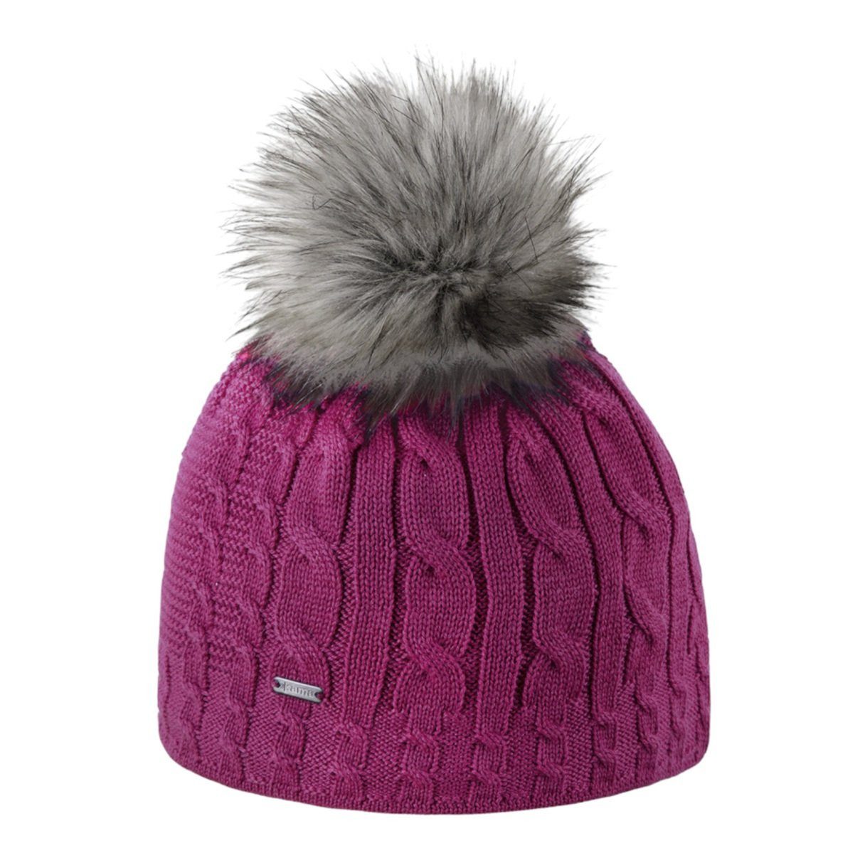 Strickmütze (Bommel) A121 Merino - Damen pflaumeviolett - 1 Stück