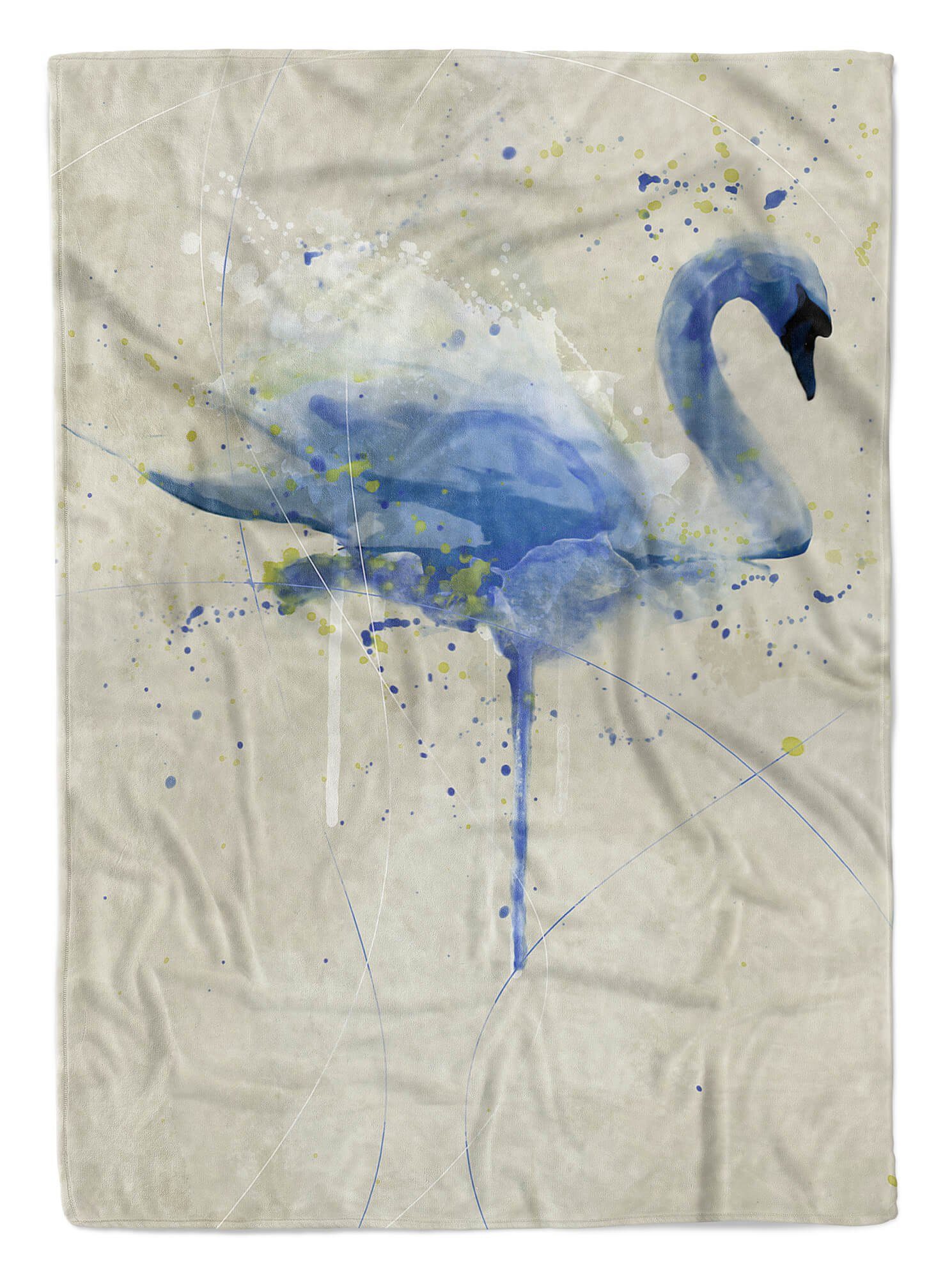 Sinus Art (1-St), Kuscheldecke Baumwolle-Polyester-Mix Saunatuch Swan Tier M, Serie Strandhandtuch Kunstvoll Handtücher SplashArt Aqua Handtuch Handtuch