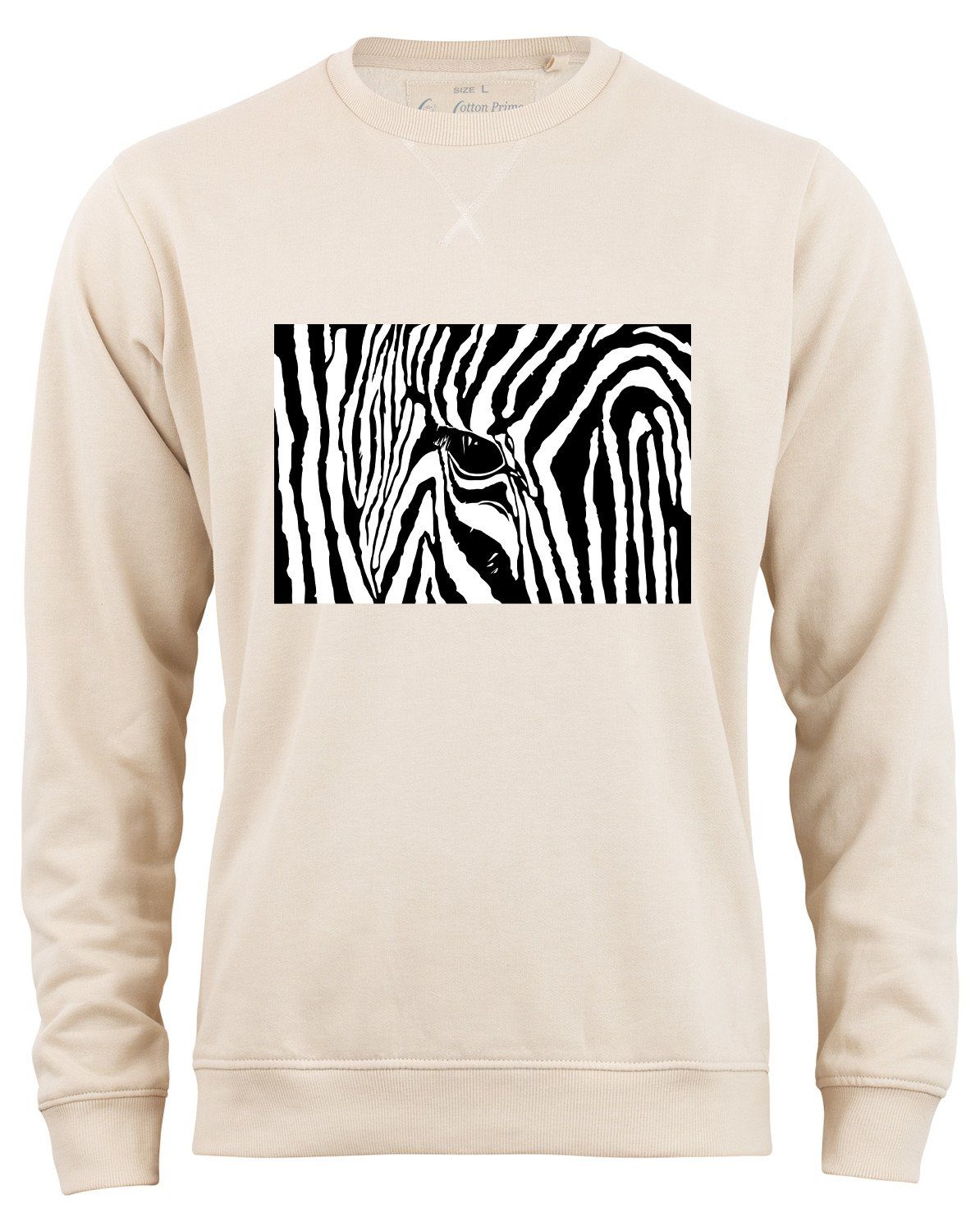 Cotton Black Sweatshirt Prime® Zebra White mit & Beige weichem Innenfleece Eye