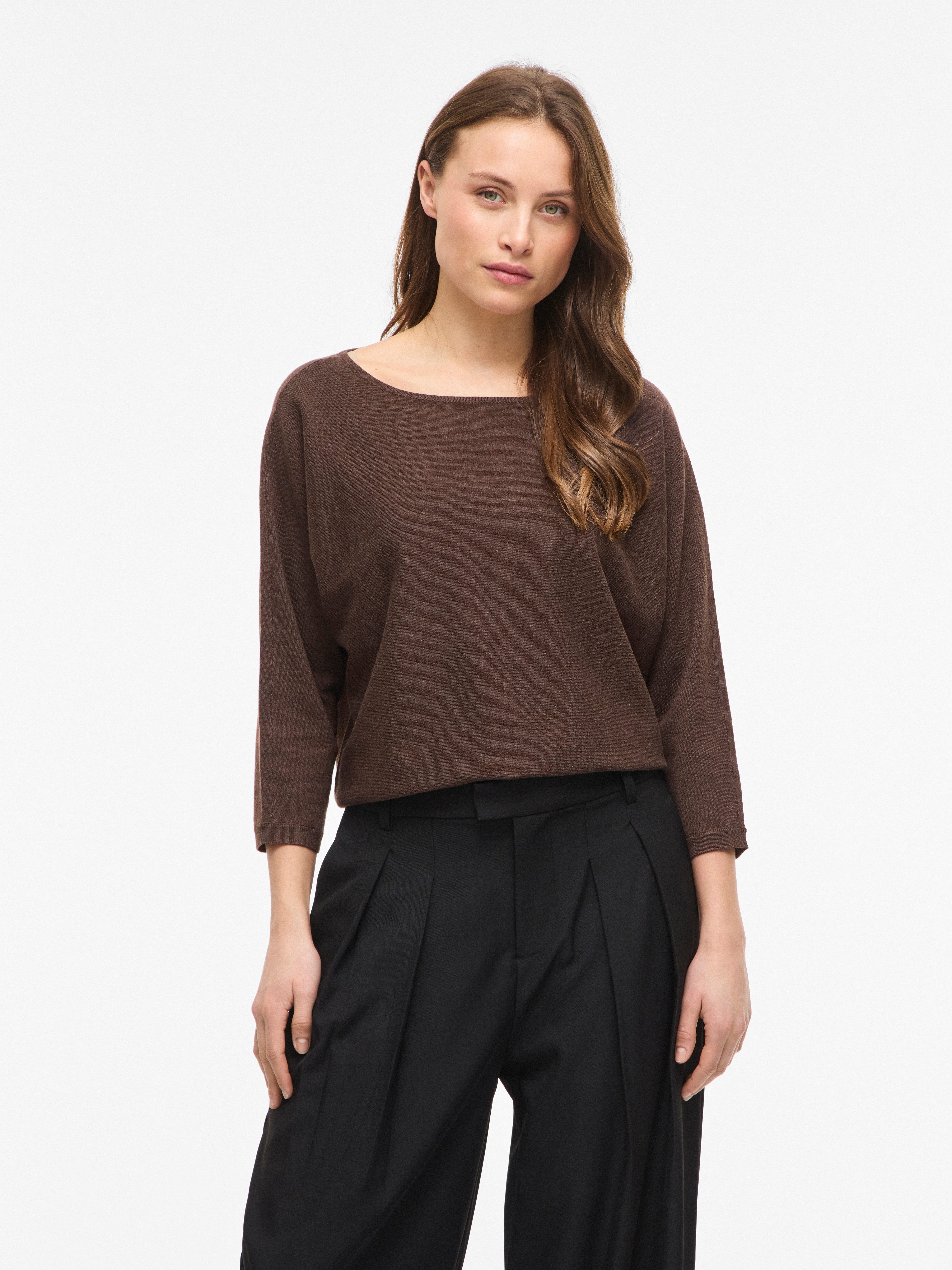 Vila 3/4 Arm-Pullover VIMALU BOATNECK 3/4 SLEEVE KNIT TOP-NOOS Materialmix, loose fit
