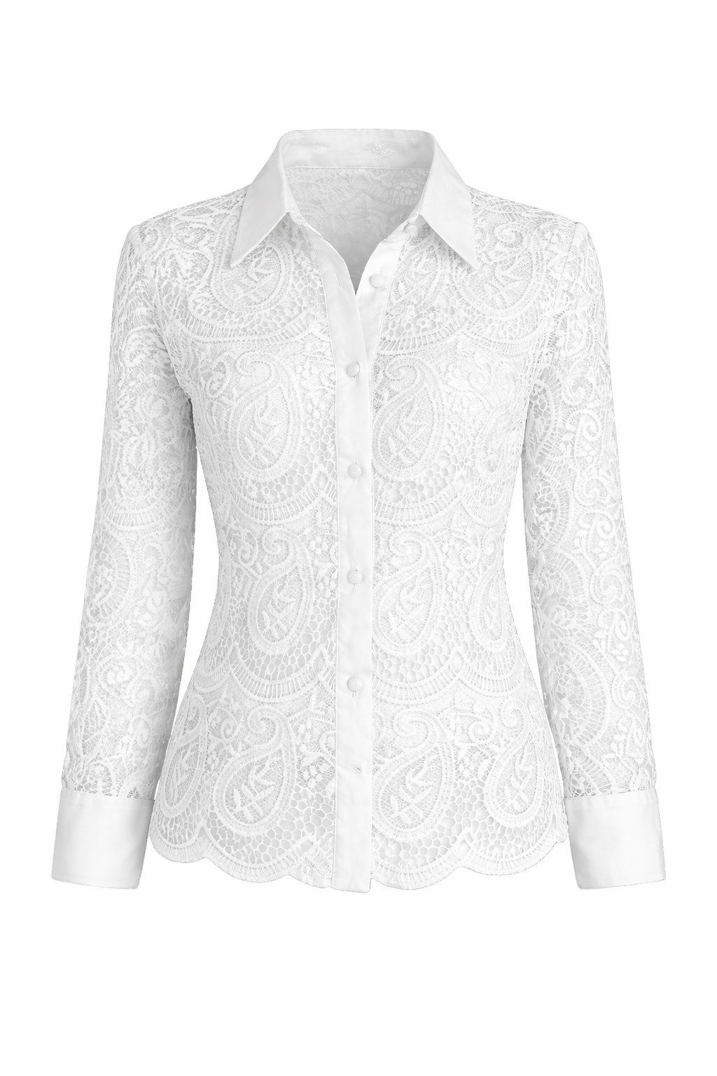 Hemdbluse Hemdbluse Damen Bluse Spitze Baumwolle – Stickerei, Größe S (36)