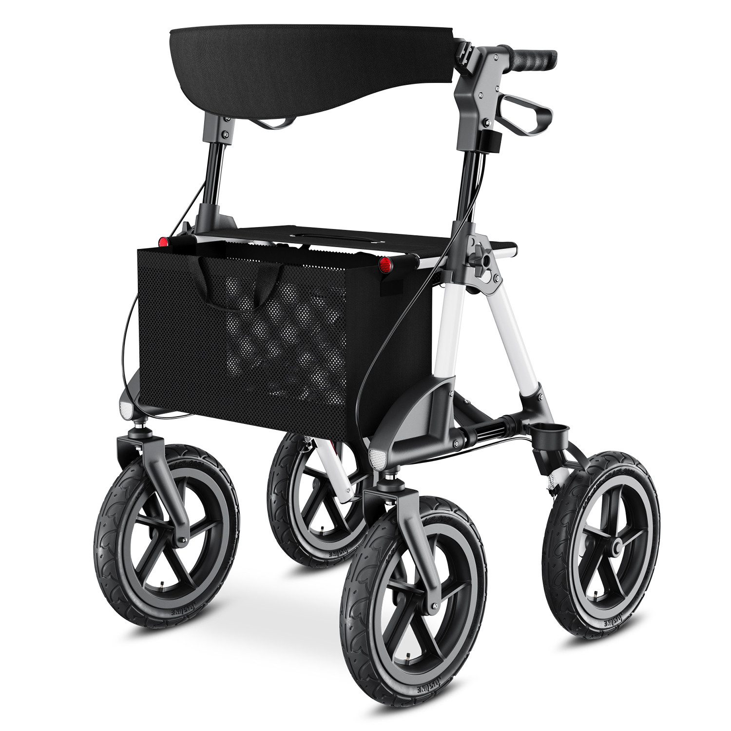 ELONEO Rollator 7-fach höhenverstellbar, hoher Sitzkomfort, Klick & Go System, feststellbare Bremse, Lufträder