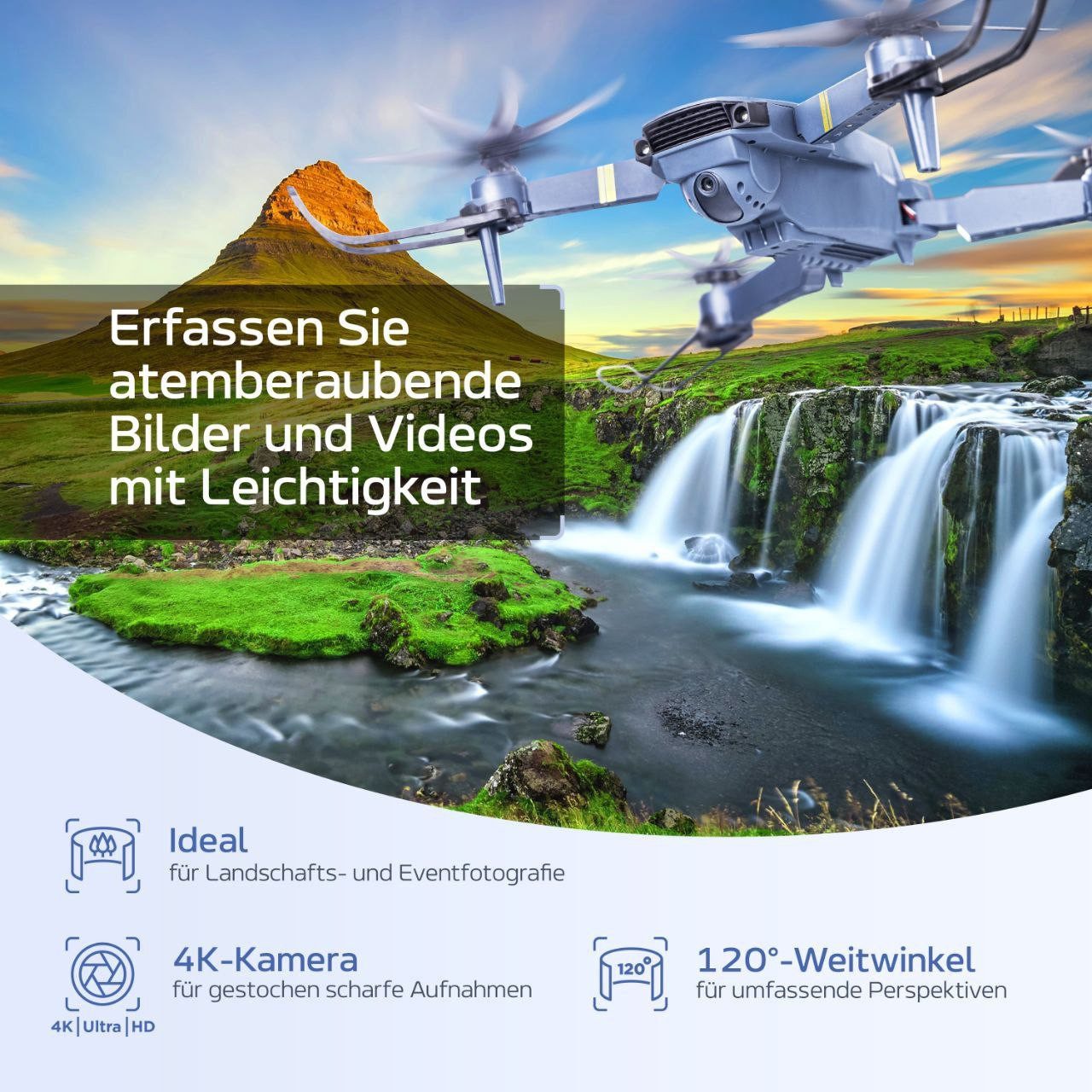 Diyarts RC-Quadrocopter (Stabile Drohne mit vielseitiger Ausstattung, Leistungsstarke Full-HD-Kamera mit Live-Übertragung), Smartes Steuerungssystem, kompakte Bauweise & tragbares Faltdesign