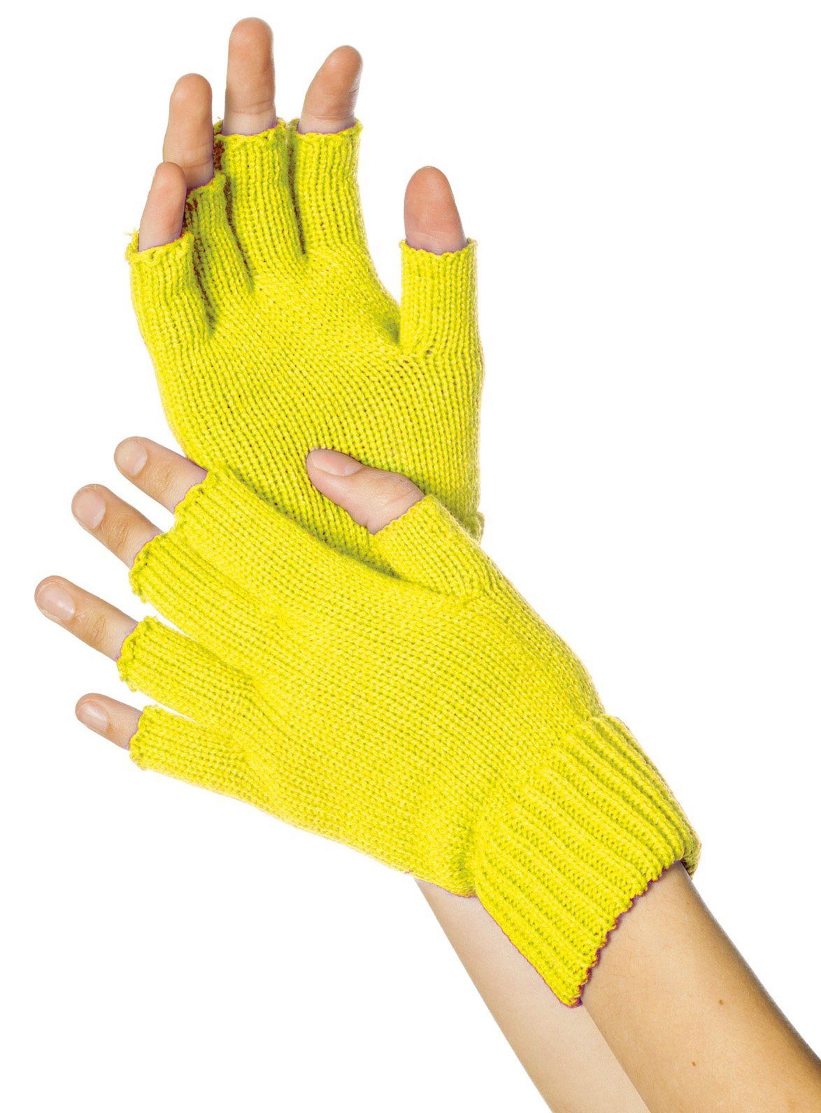 Kostüm Fingerlose Strickhandschuhe neon-gelb