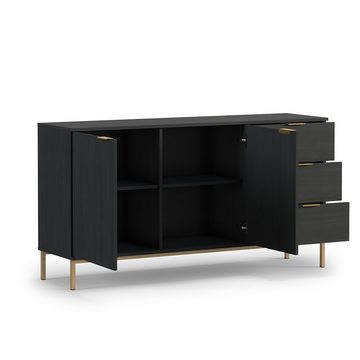 Lomadox Wohnzimmer-Set PERIA-132, (Mega-Spar-Set, 4-St., 4-tlg), Sideboard & TV Lowboard & Couchtische in Esche schwarz Nb.