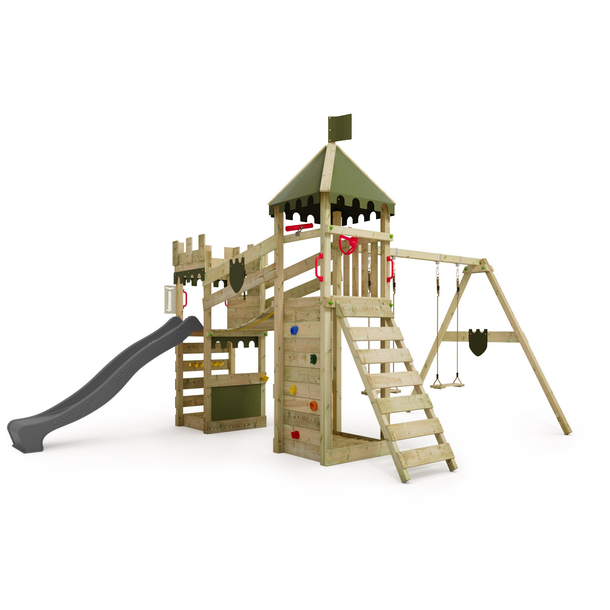 FATMOOSE Spielturm RiverRun Ritterburg-Kletterturm mit Schaukel, extrem witterungsbeständig mit 10 Jahren Garantie*