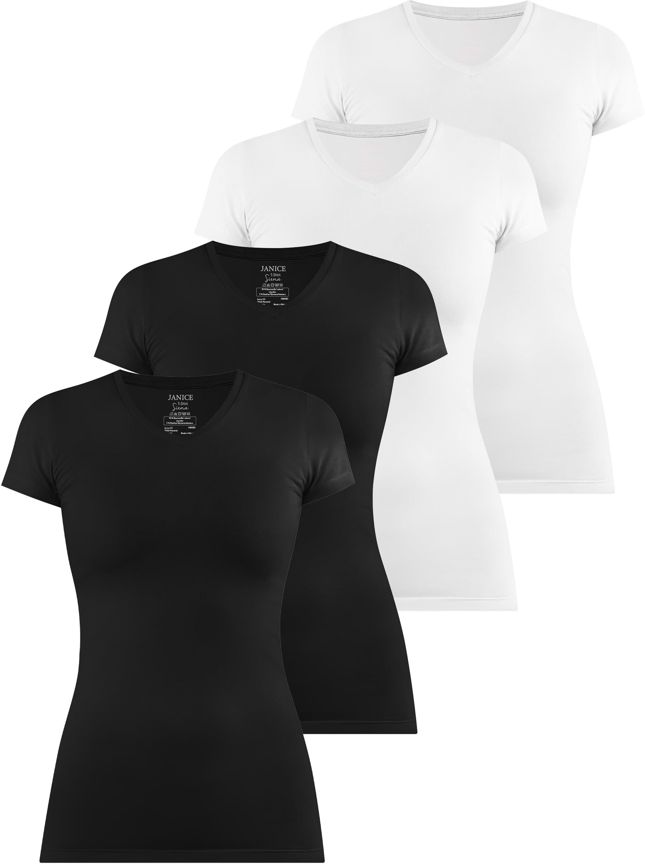 Kurzarmshirt 4 x Figurbetontes T-Shirt mit V-Ausschnitt Siena