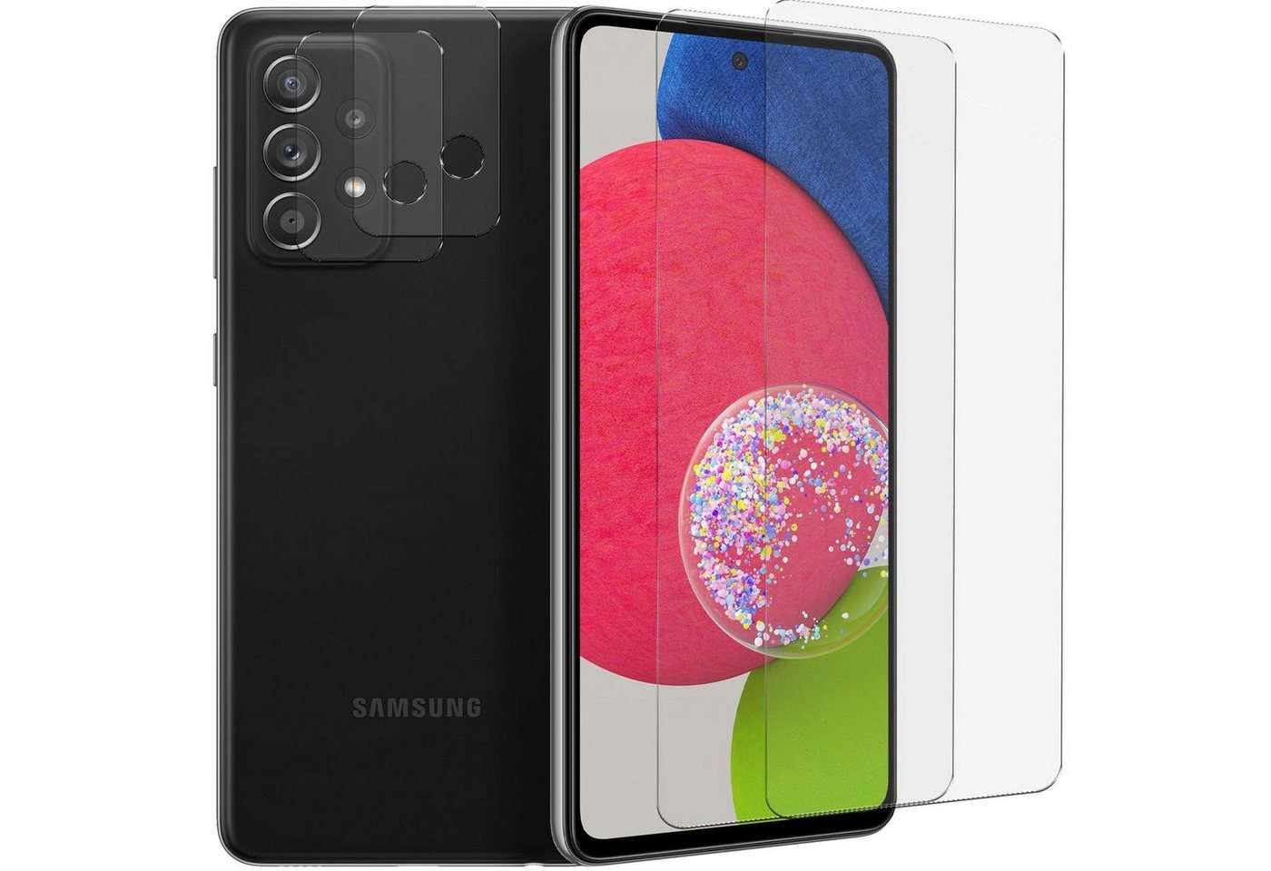 CoolGadget Schutzfolie Panzerfolie für Samsung A52 Serie, (Spar-Set 4in1, 2x Displayschutz, 2x Kameraschutz), Panzerglas Schutzfolie für Samsung Galaxy A52 4G/5G / A52s 5G Folie