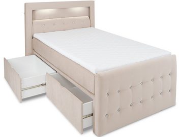 wonello Boxspringbett Girona, mit LED-Beleuchtung, Kristallen und Stauraum, inkl. Topper