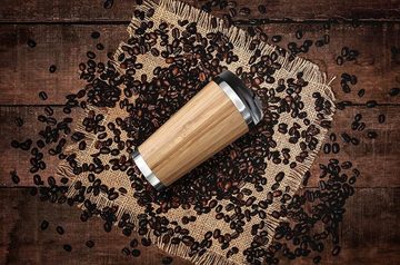 MORRENT Thermobecher Holz Edelstahl Isolierbecher Kaffee-Tee Travel Mug 450 ml