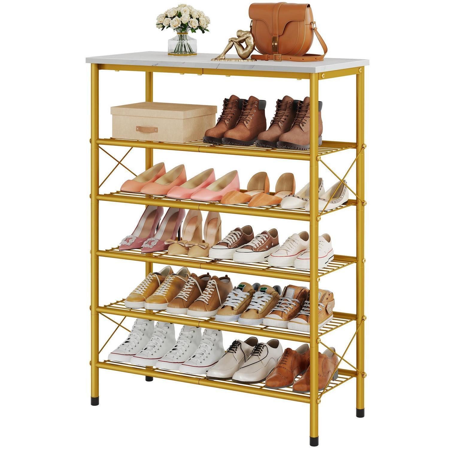 LuxusKollektion Schuhregal Schuhregal 6 Etagen Weiß/Gold, 1-tlg.
