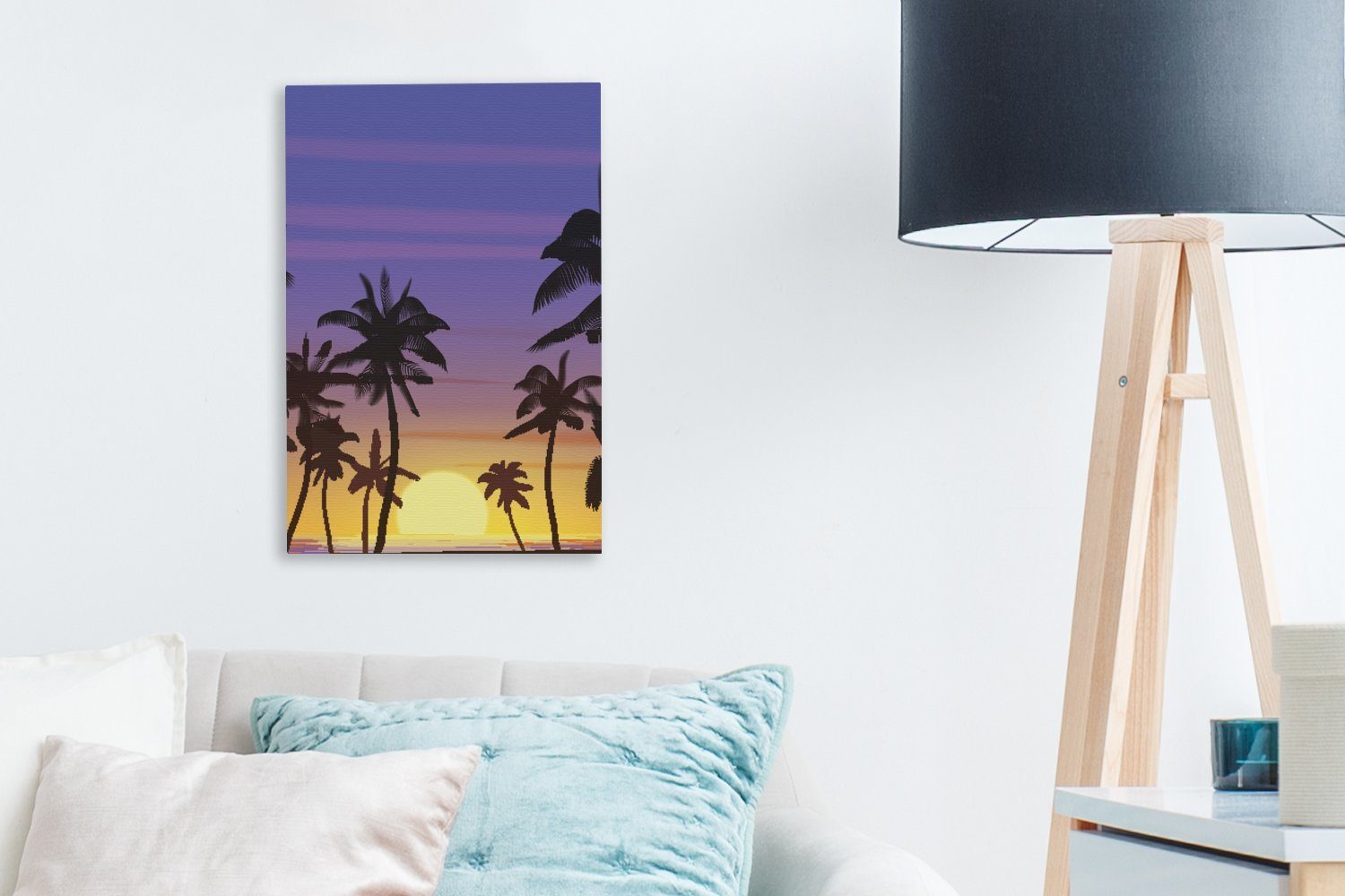 20x30 fertig Palme Sonne Leinwandbild bespannt OneMillionCanvasses® Leinwandbild Gemälde, (1 - Meer, St), inkl. cm Zackenaufhänger, -