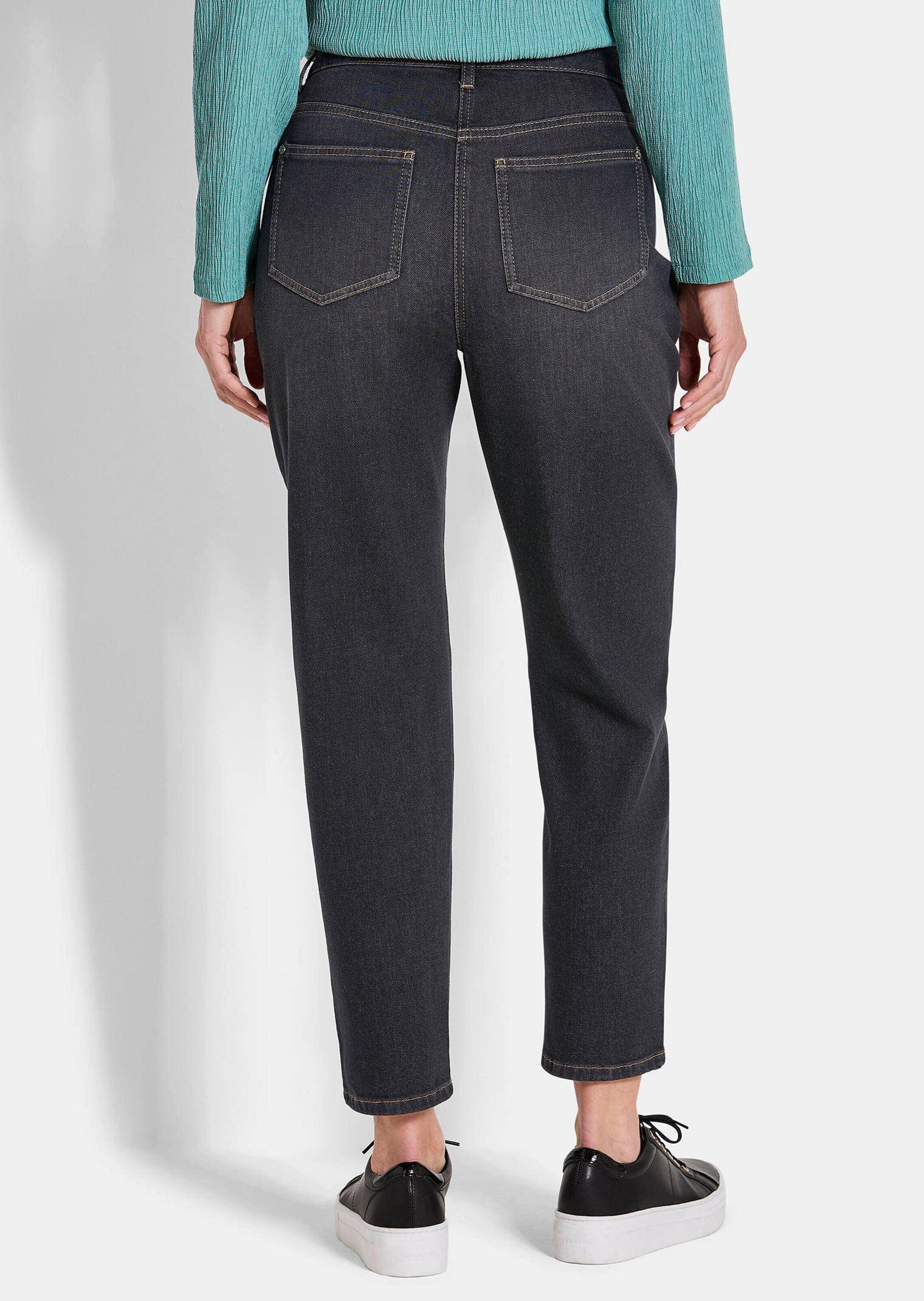 GOLDNER 5-Pocket-Jeans Kurzgröße: Baumwoll-Stretch Mom Jeans SARA Lange bequeme Jeans mit modischer Waschung und Formbund