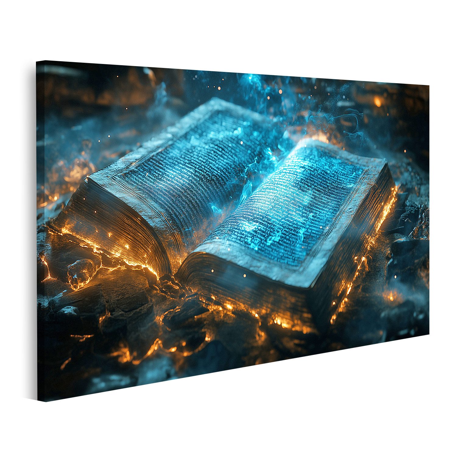 islandburner Leinwandbild Ein magisches Buch das in blauem Licht leuchtet