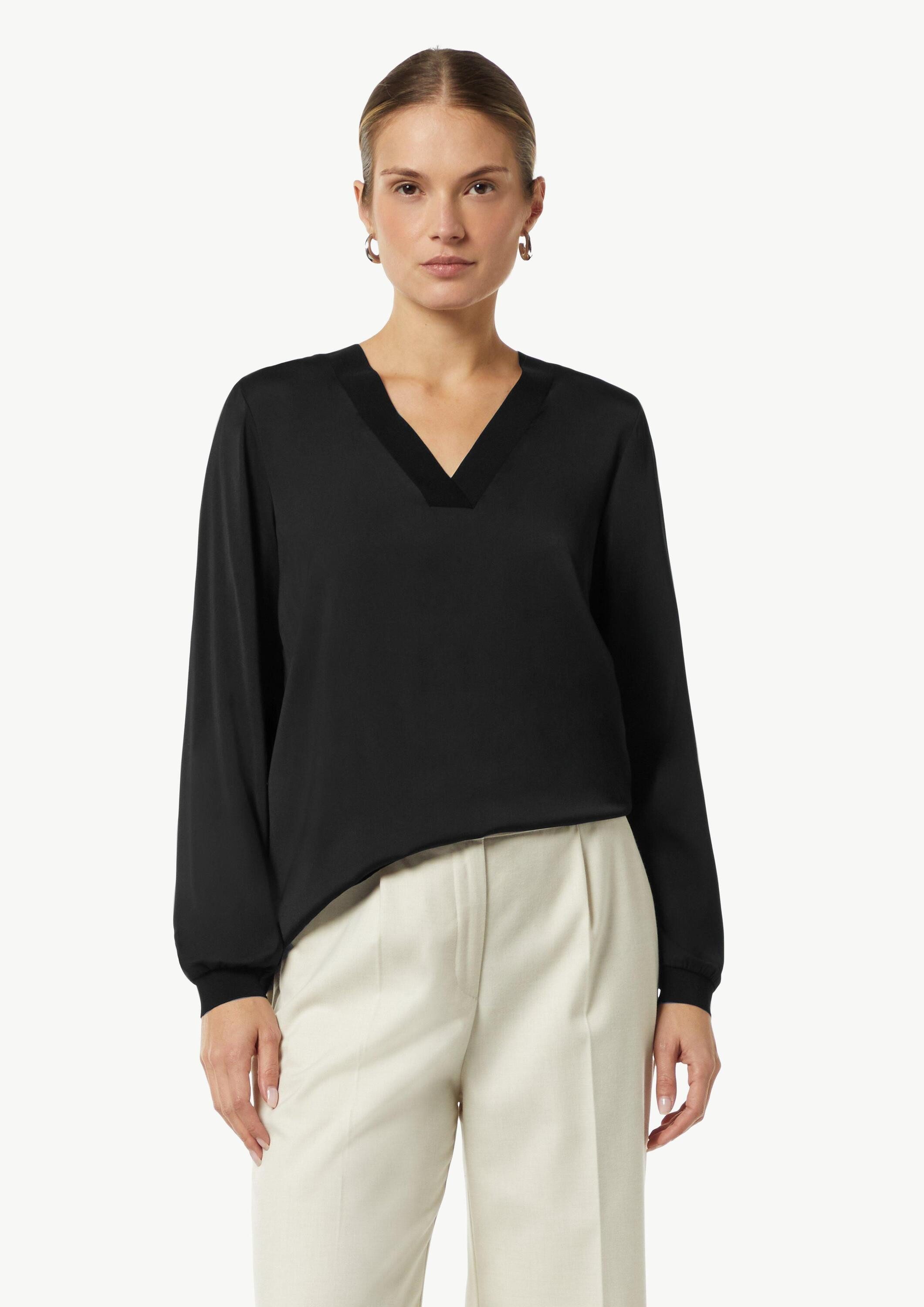 comma Langarmbluse Bluse Satin-Bluse mit Rippbündchen günstig online kaufen