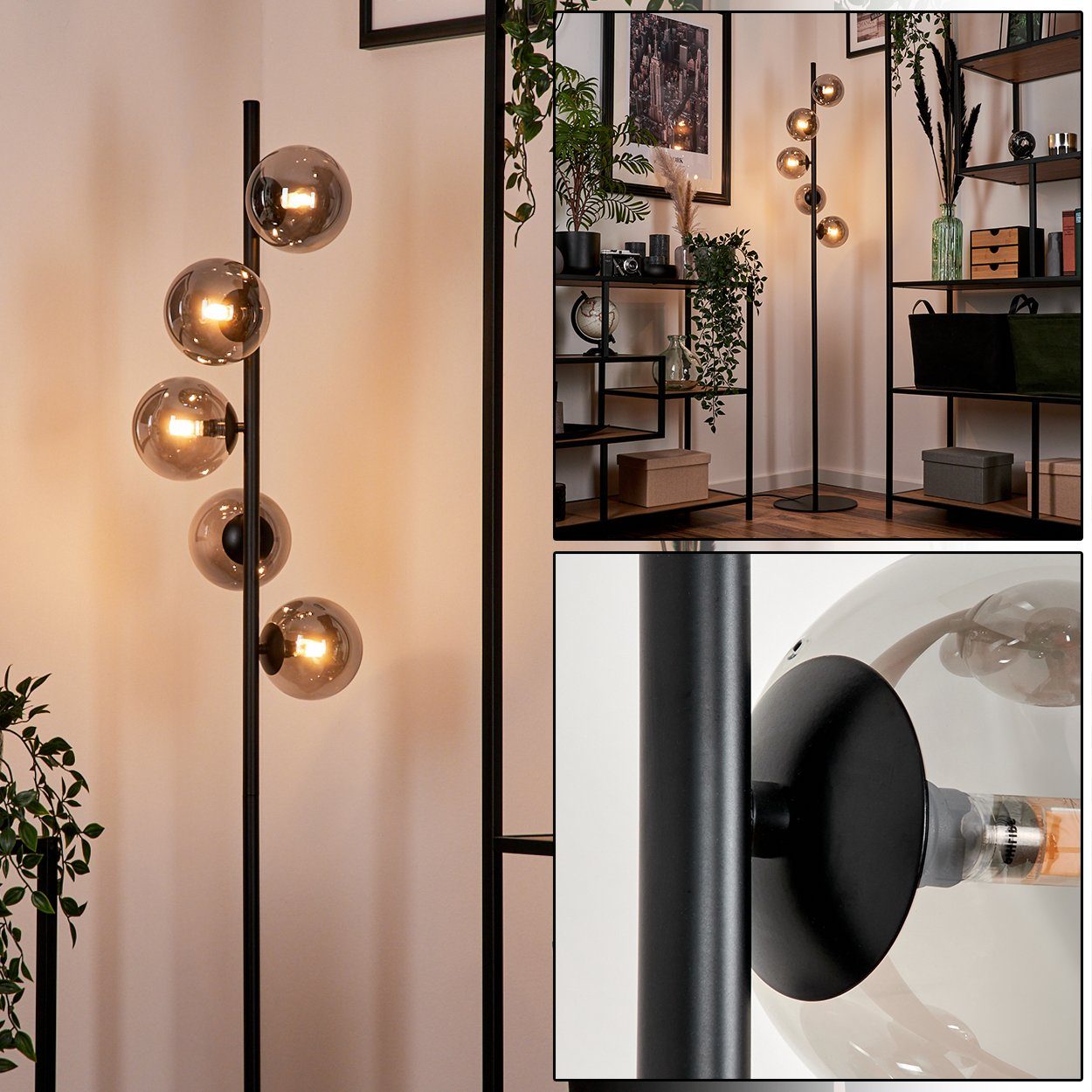 hofstein Stehlampe Stehlampe aus Metall/Glas in Schwarz/Rauchfarben, ohne L günstig online kaufen