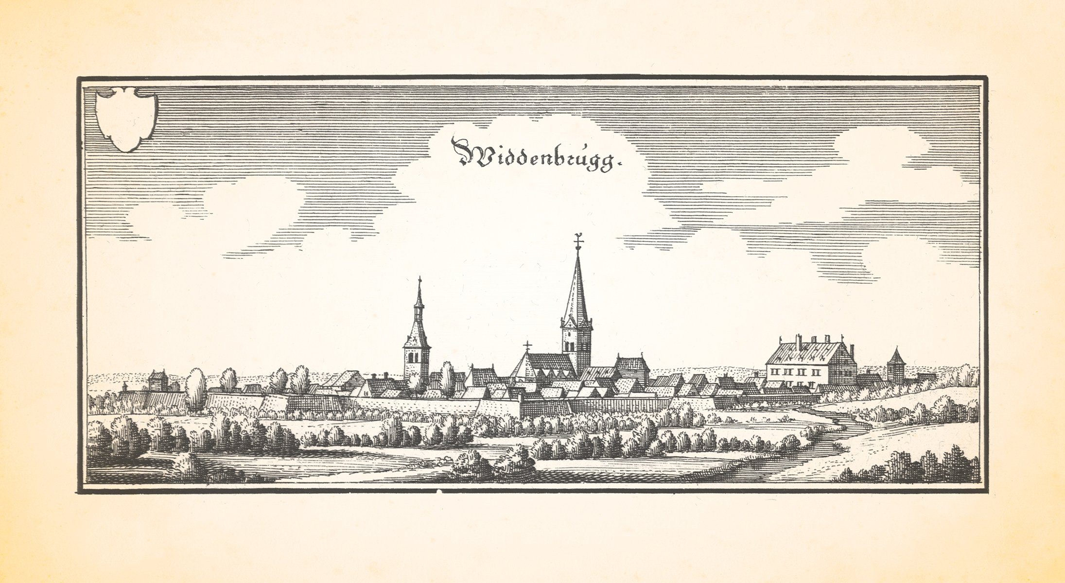 Kunstdruck Widdenbrugg Wiedenbrück QuerhausbasilikaBurg Reckenberg Kupferstich Me