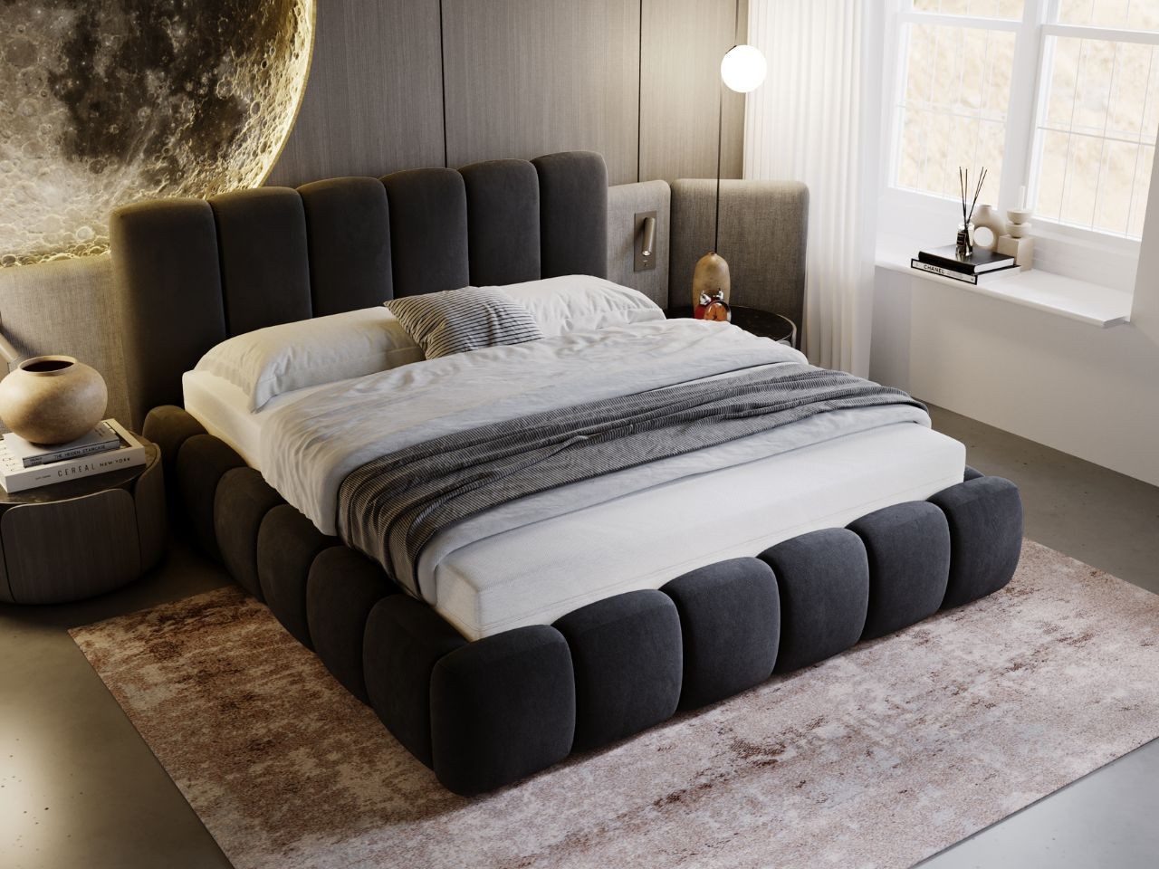 GrainGold Polsterbett Cloud (Set, Polsterbett, Kopfteil, Lattenrost), mit hohe Kopfteil, mit Lattenrost, für das Schlafzimmer, Elegant Stil