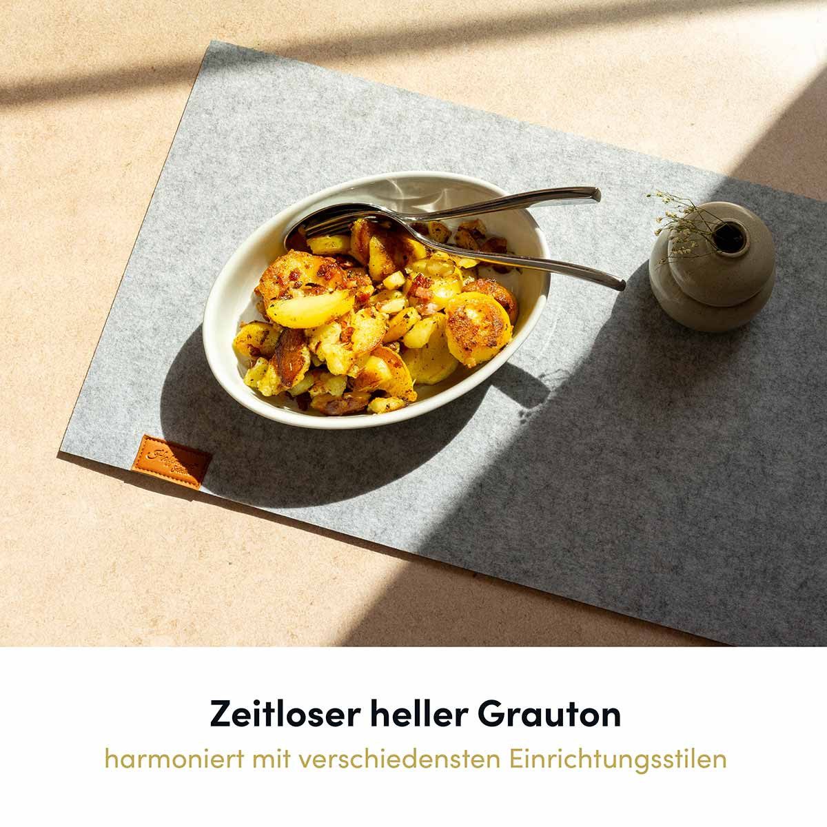 Hoffmann Germany Tischläufer Filz Tischläufer 100×30 cm, hellgrau, hitzebeständig, abwaschbar, 5 mm Filz, abwaschbar, 200°C, 90% Polyester, zeitloses Design