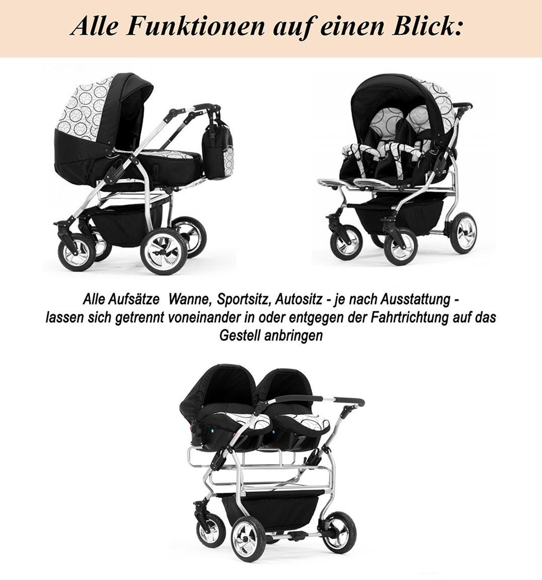 38 in - Elcar in Zwillingskinderwagen Teile Farben 1 11 2 Zwillings-Kombikinderwagen Schwarz-Weiß Duo -