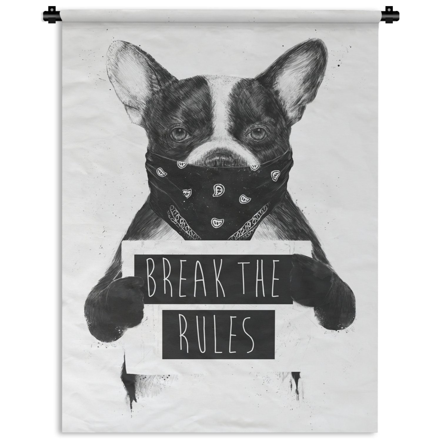 Deko Hund für Zitat Regeln der Wohnzimmer, - Schlafzimmer Tapisserie, an Tiere, Wand, MuchoWow Brich - die Wanddekoobjekt -