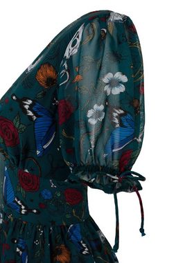 Hell Bunny A-Linien-Kleid Sianna Midi Dress Teal Vintage Retro Blumen Druck