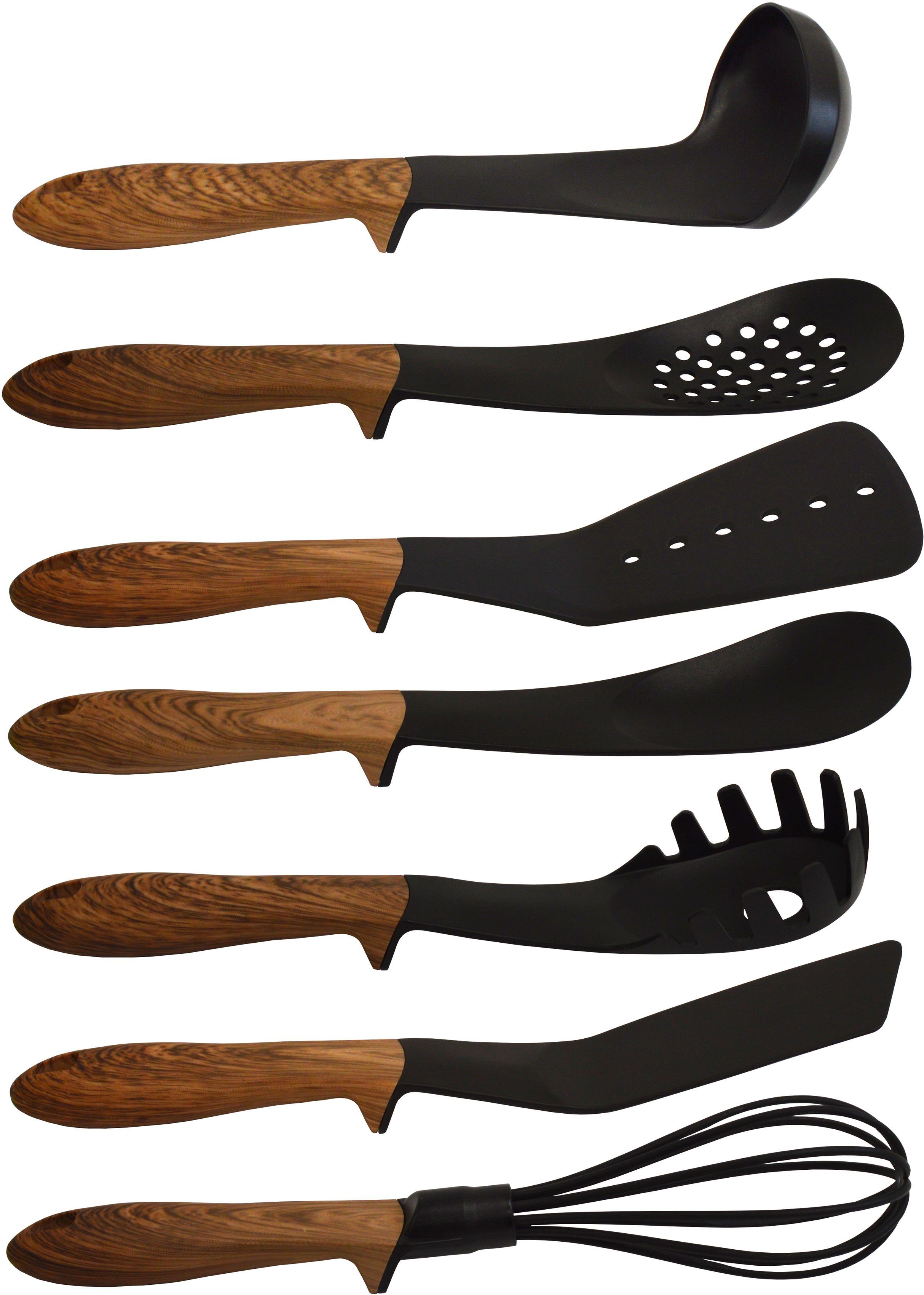 PINTINOX Kochbesteck-Set Pinti Chalet (Set, 7-tlg), Kunsttoff, Griff in Holzoptik, spülmaschinengeeignet