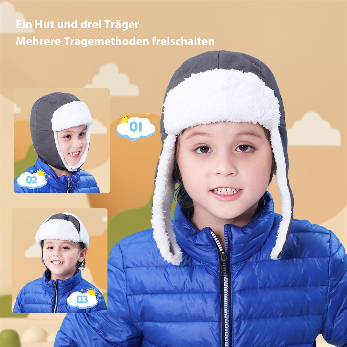 carefully selected Stück) Kältebeständige, Skimütze für (1 Kinder verdickte Blau Skimütze