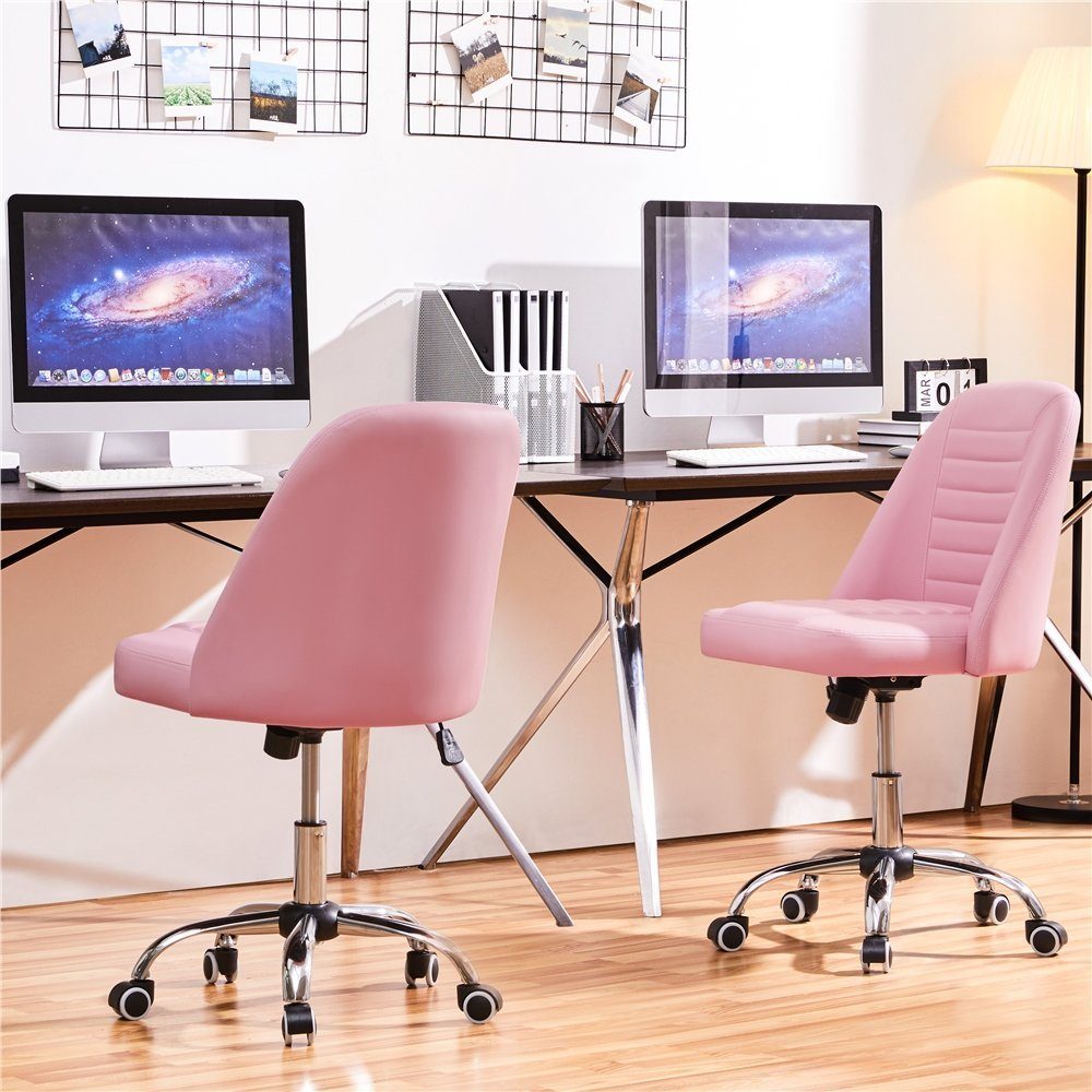 Yaheetech Bürostuhl, mit Rollen Kunstleder rosa Drehstuhl Schreibtischstuhl Gepolstert