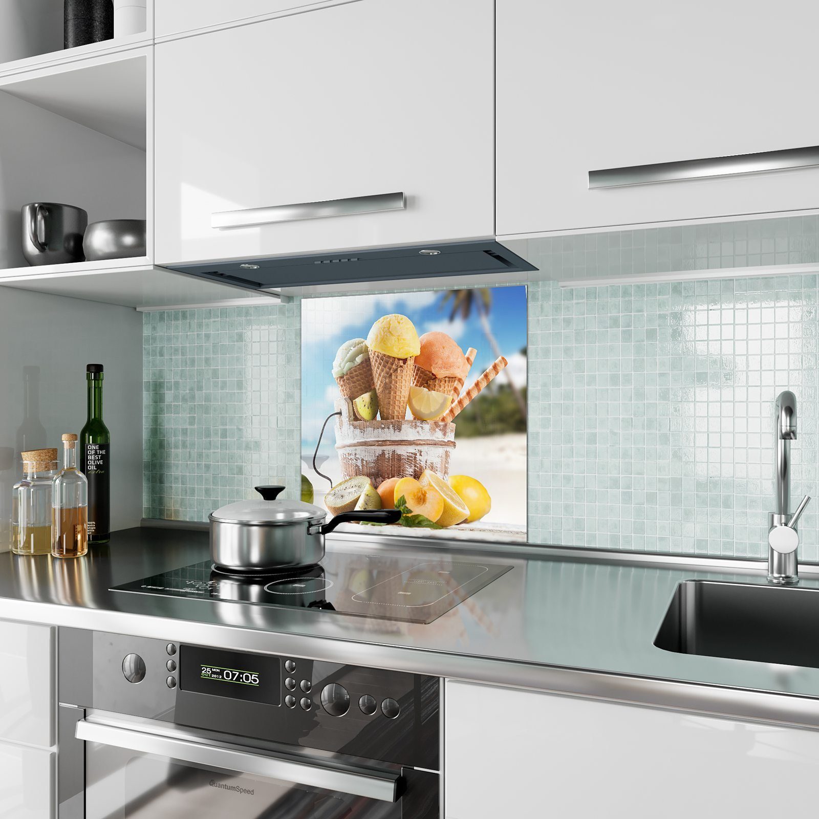 Primedeco Meer Motiv Küchenrückwand Eiscreme Spritzschutz mit Glas Küchenrückwand am