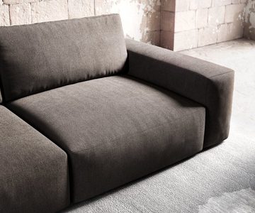 DELIFE Big-Sofa Lanzo, XL Mikrofaser Khakibraun 270x130 cm mit Hocker