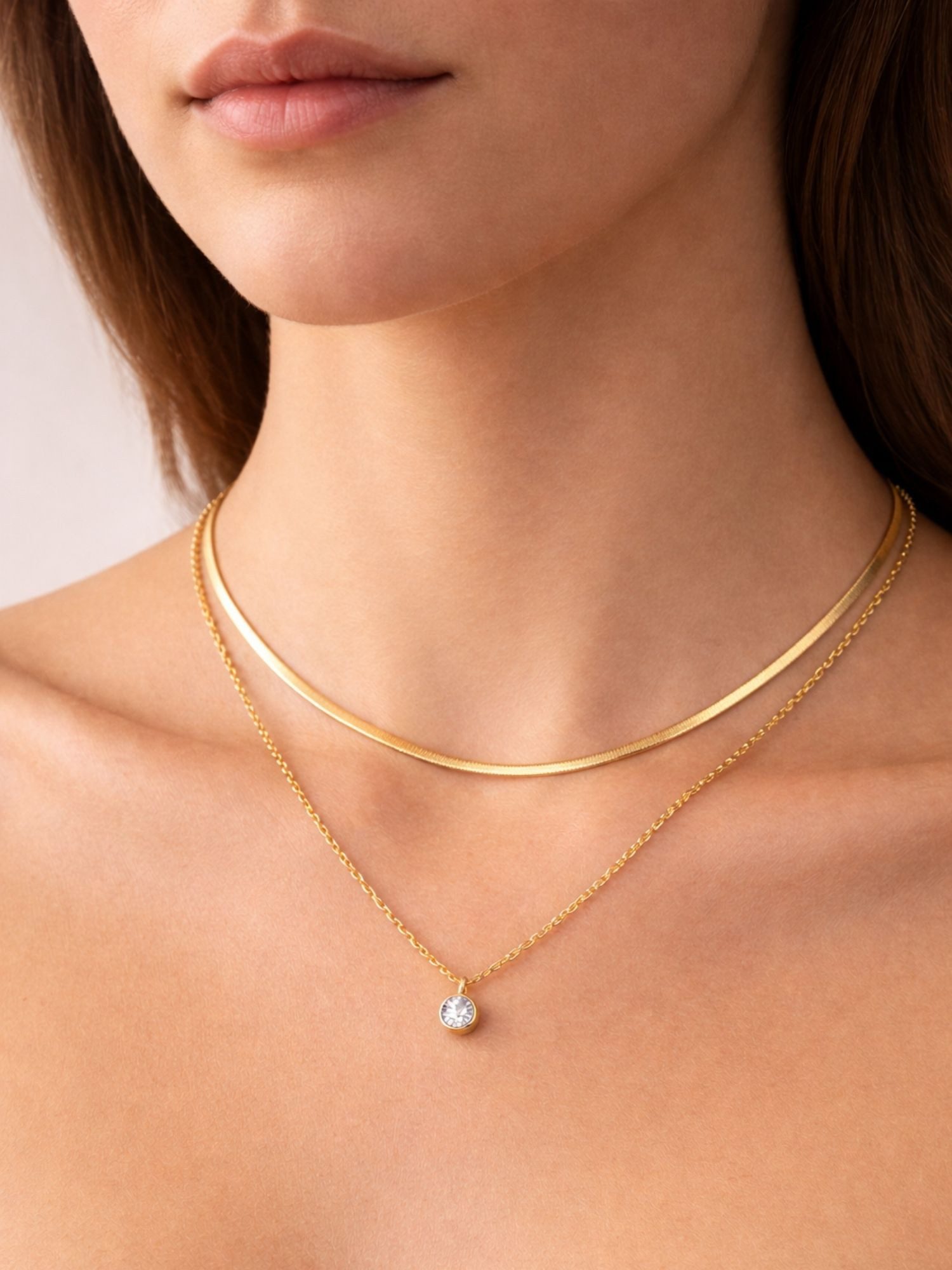 BS Schmuckdesign Statementkette Halskette Damen Layerkette mehrreihig Kristall Anhänger vergoldet (inkl. Geschenkbox), 18K vergoldet, hypoallergen & wasserfest