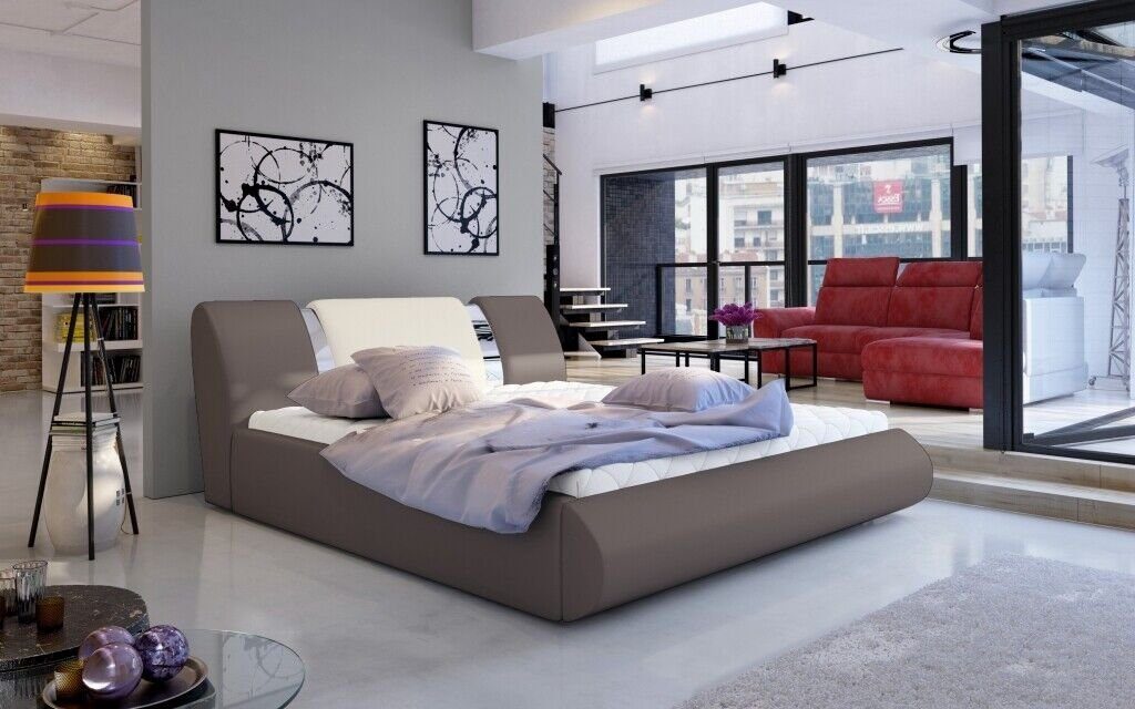 JVmoebel Bett, Luxus Bett Polster Braun/Weiß Schlafzimmer Design 180x200cm