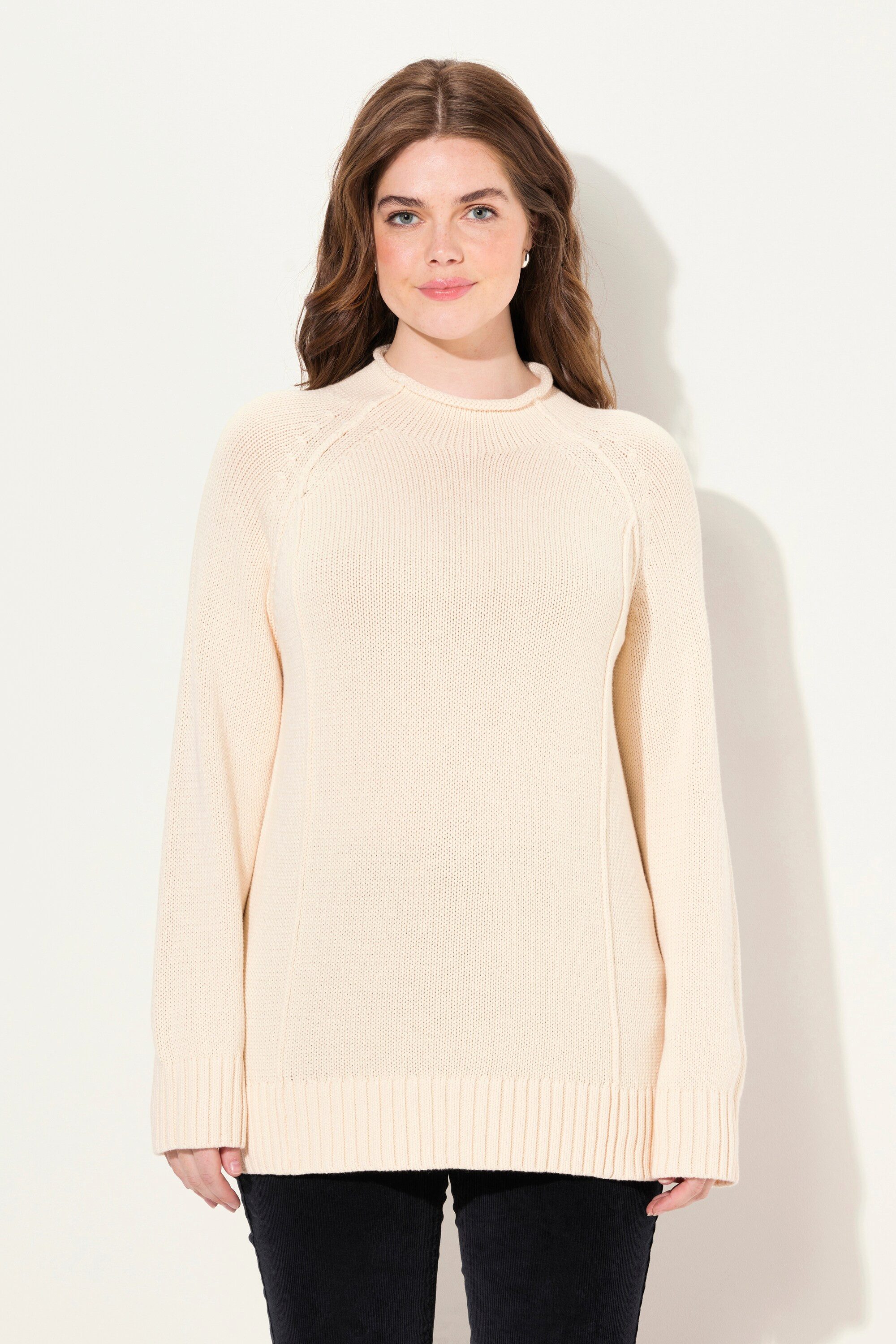 Strickpullover Pullover Ziernähte Stehkragen Langarm Biobaumwolle