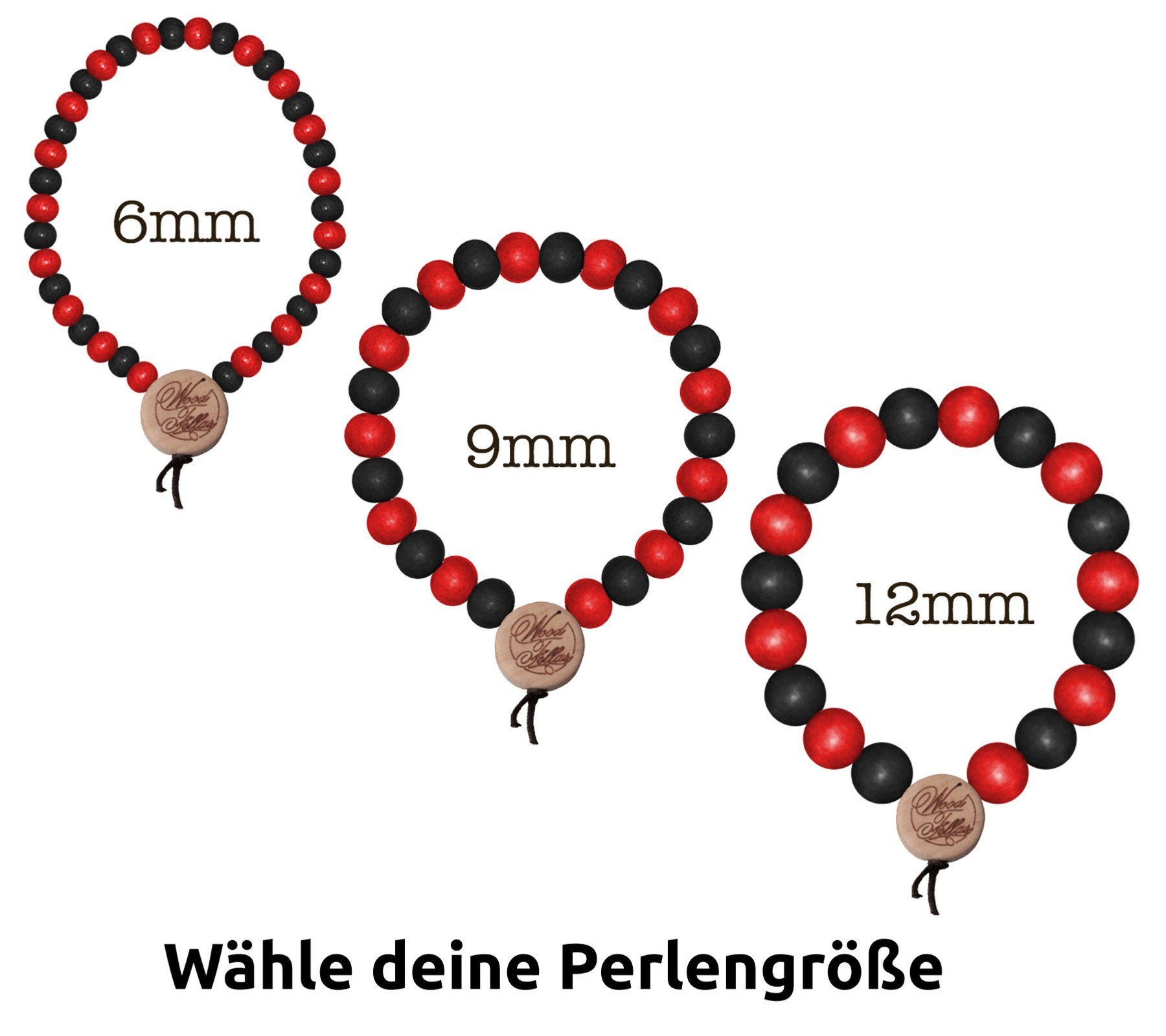 Armband mit basic Deluxe Pearl Arm-Schmuck WOOD Armband Bracelet FELLAS WOOD FELLAS Holzanhänger Schwarz/Rot Holz-Perlen