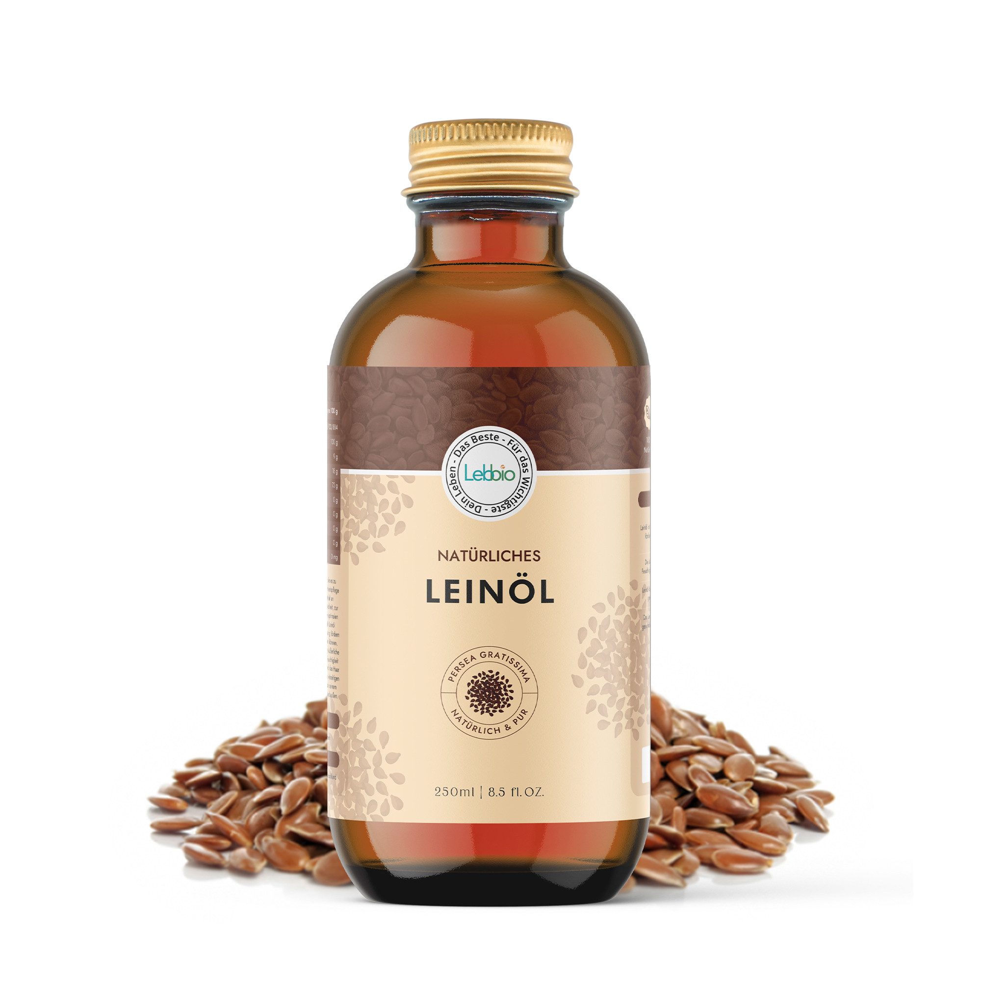 Lebbio Körperöl Leinöl - Fördert die Herzgesundheit und ist entzündungshemmend, 250 ml Inhalt