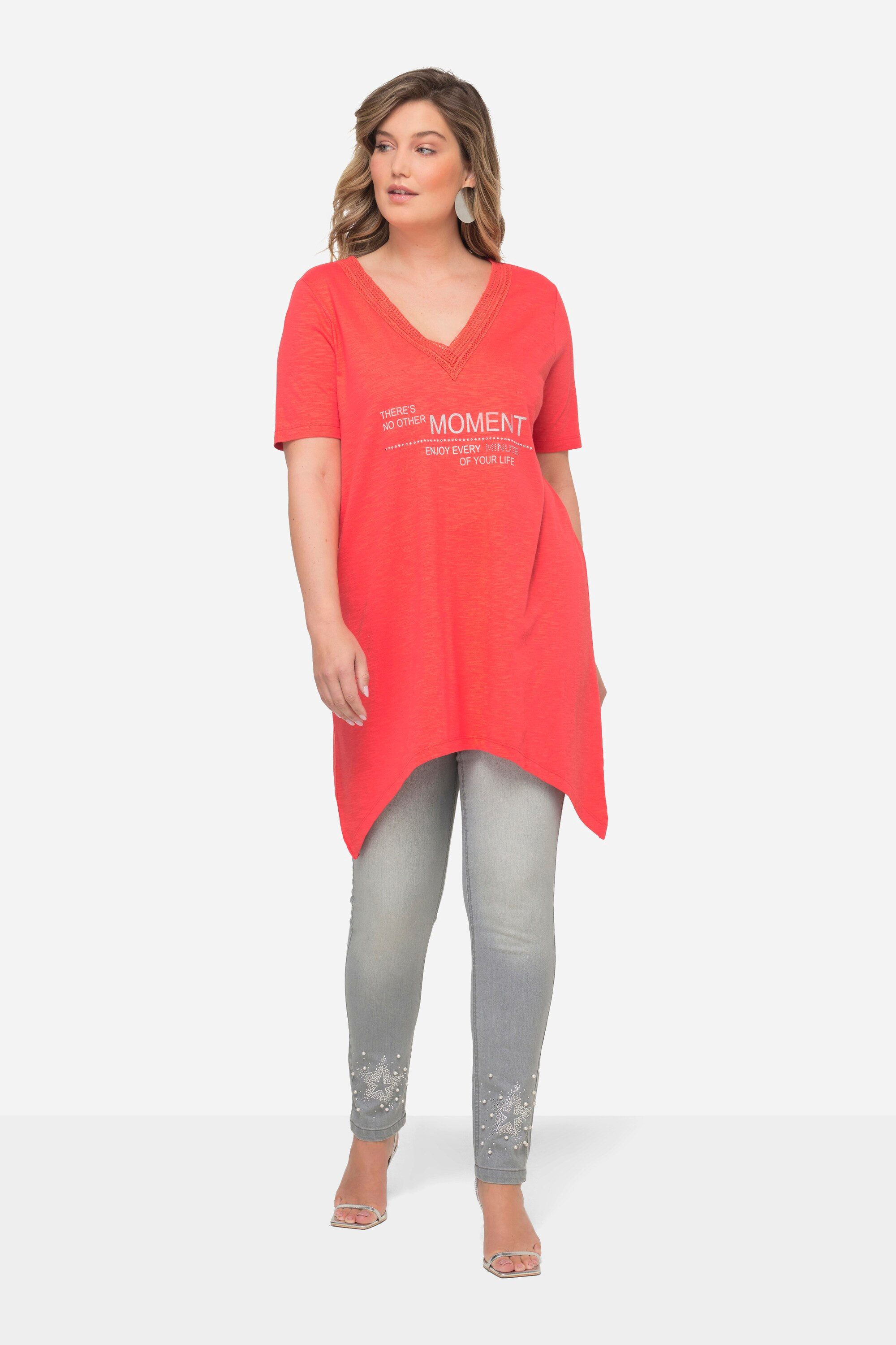 MIAMODA Longshirt T-Shirt Schrift-Motiv V-Ausschnitt Halbarm