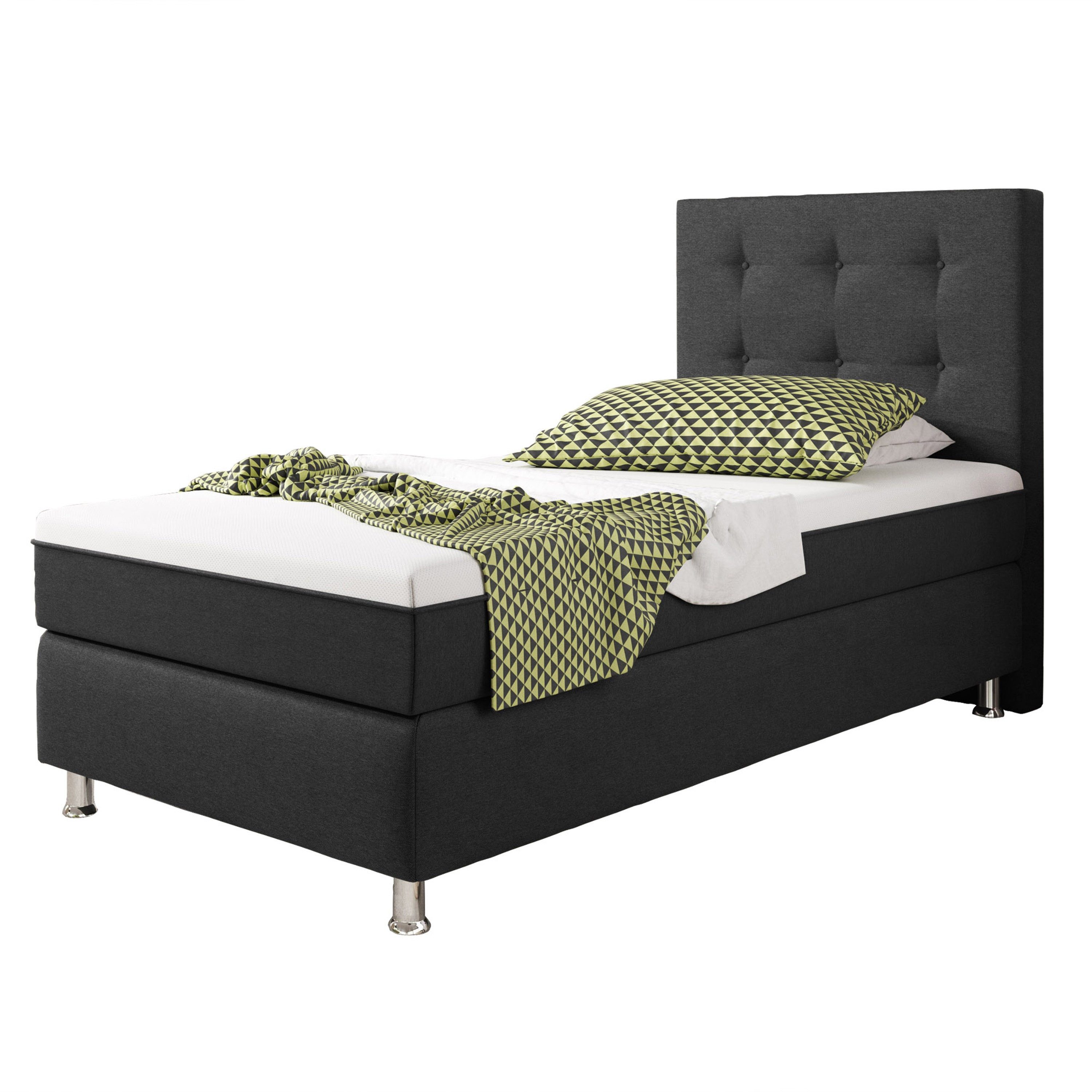 interbed Boxspringbett Köln Plus 90x200 cm Webstoff Schwarz mit Topper-Optik