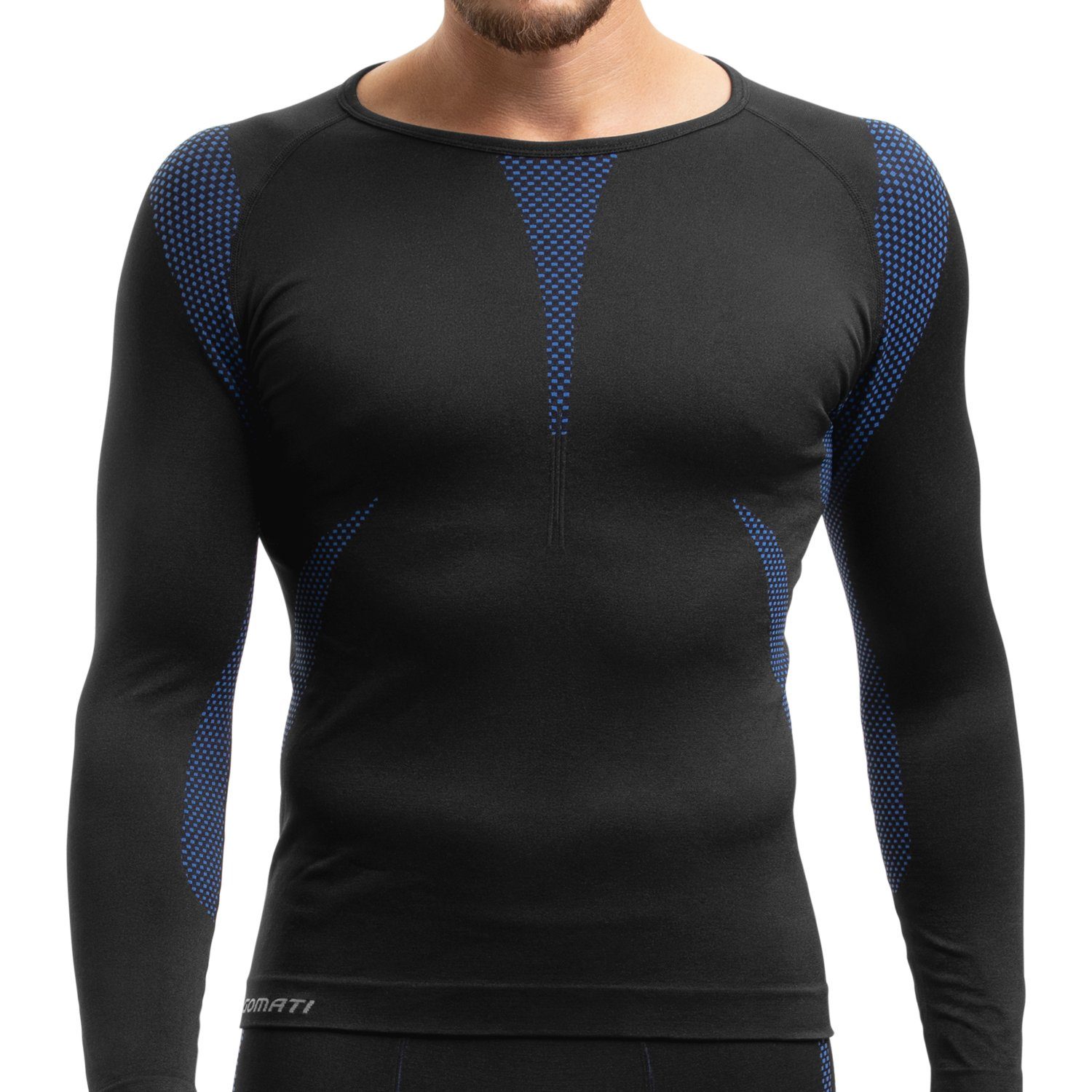 Gomati Funktionsunterhemd Herren Ski Thermo Unterhemd langarm Seamless, schnelltrocknend Schwarz / Blau