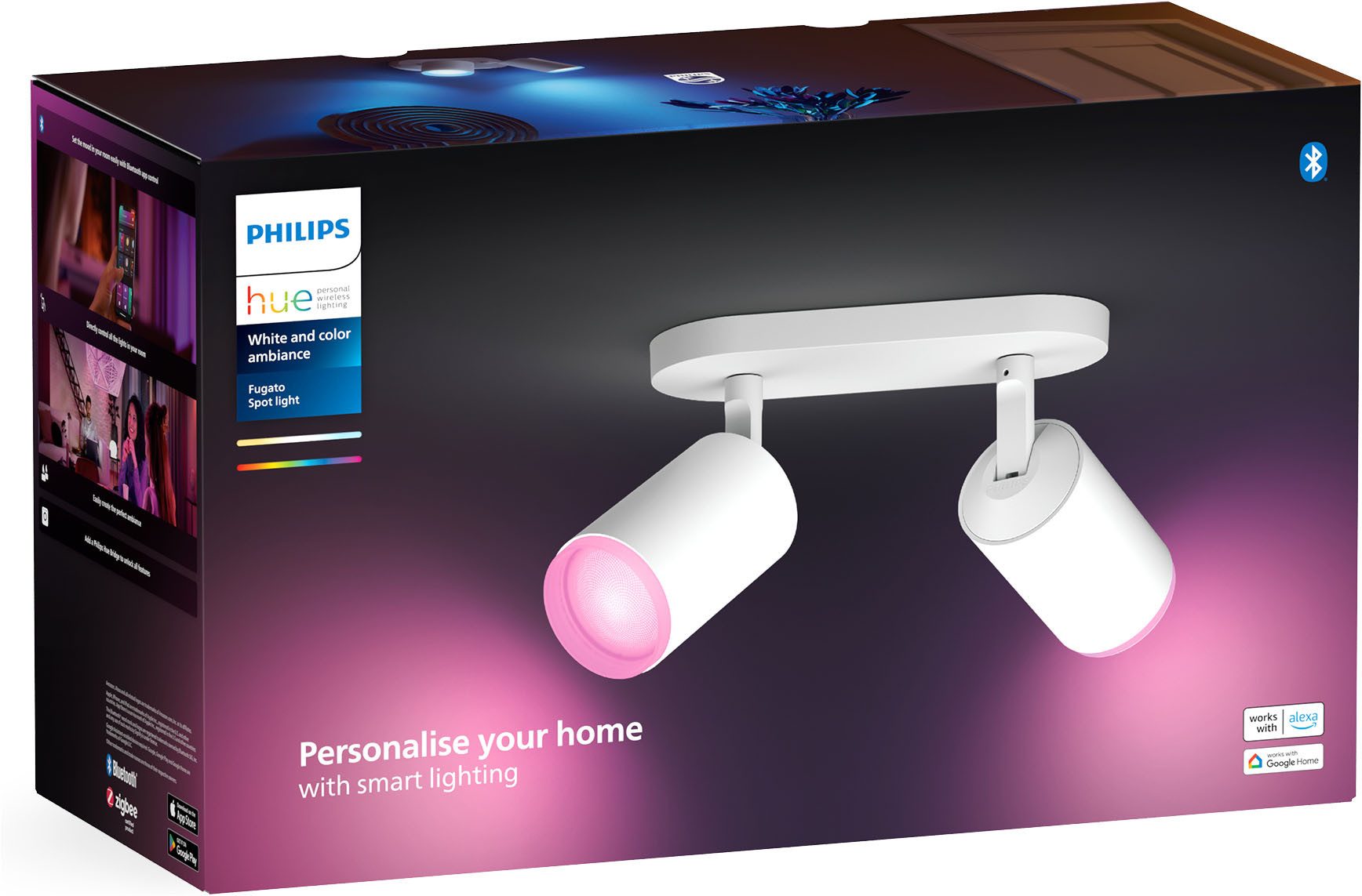 Philips Hue LED Deckenspot White & Color Ambiance Fugato 2er Aufbauspot, Abschaltautomatik, Bluetooth, CCT - über Fernbedienung, Dimmfunktion, Einschlafhilfe, F – Bild 4 von 5