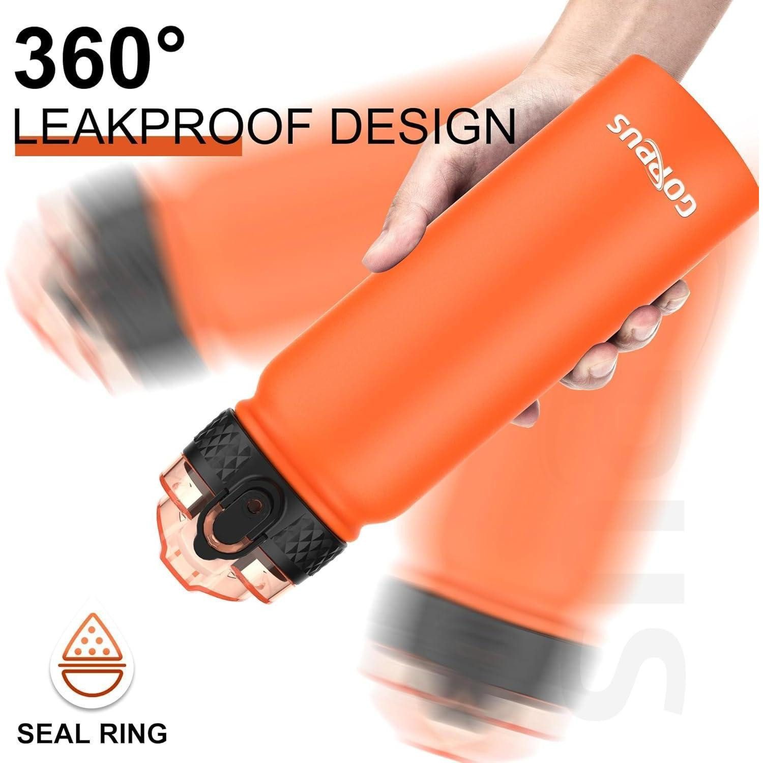 LuxusKollektion Thermoflasche Wasserflasche Edelstahl 600ml Strohhalm Sport BPAfrei 600 ml Orange3
