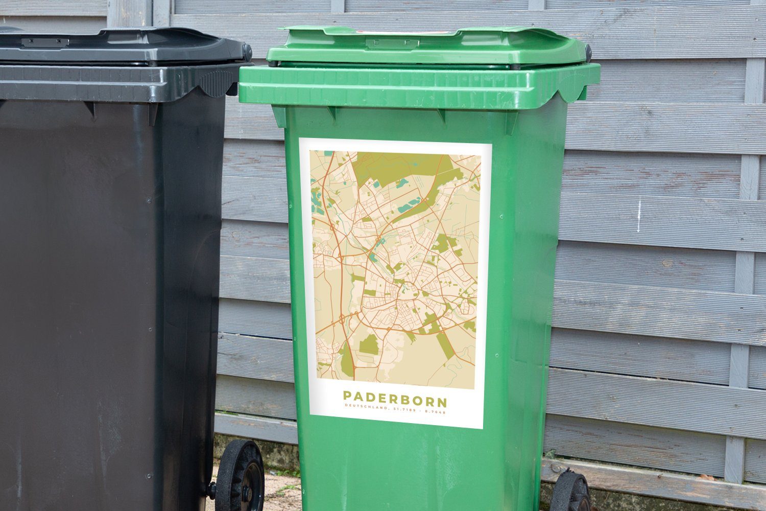 - Jahrgang - Mülltonne, Karte Paderborn Stadtplan MuchoWow Abfalbehälter Sticker, Wandsticker Mülleimer-aufkleber, (1 St), - Container,