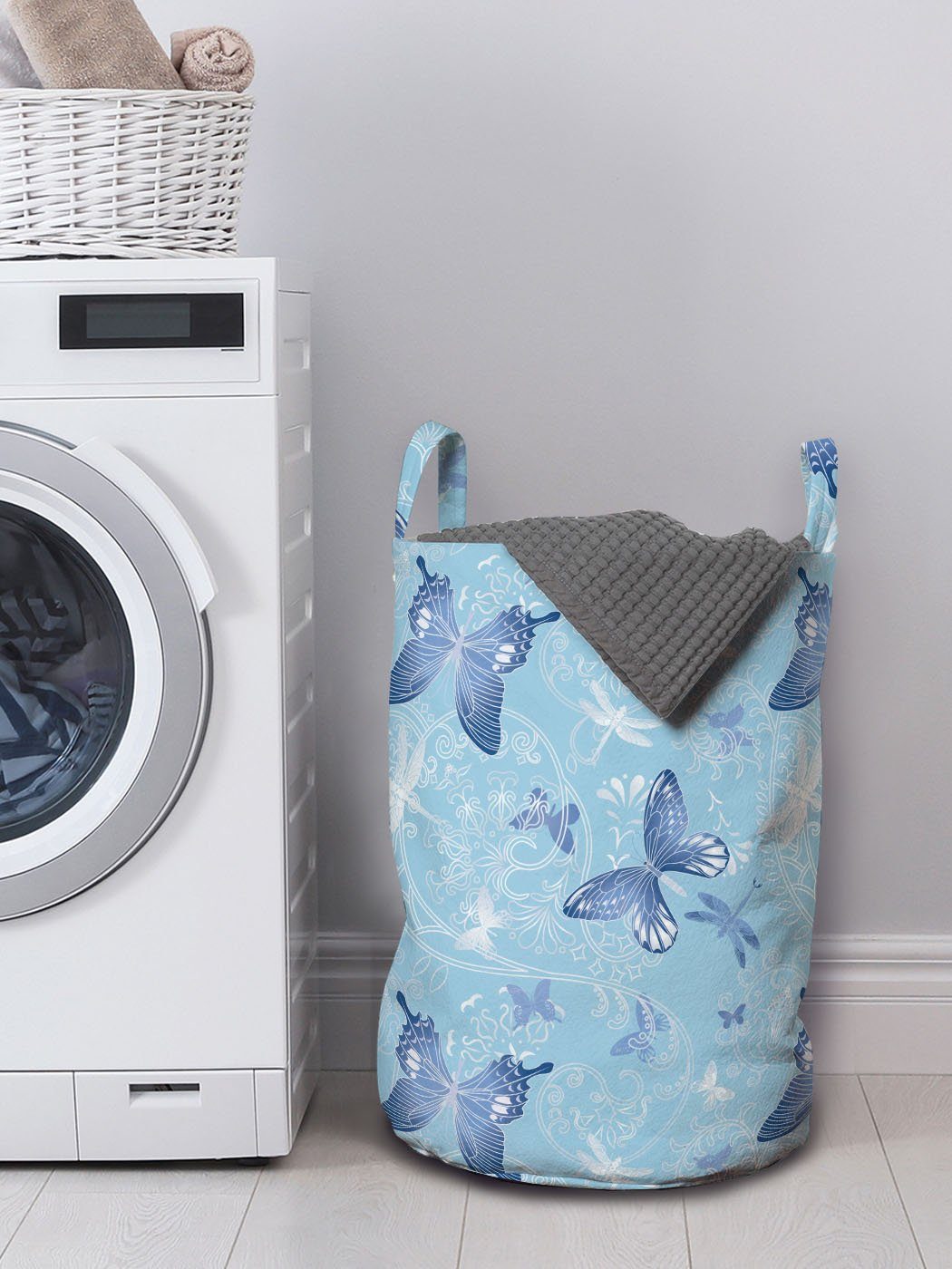 mit Kordelzugverschluss Wäschekorb Waschsalons, Griffen blaue Abakuhaus für Wäschesäckchen Libellen Schmetterling