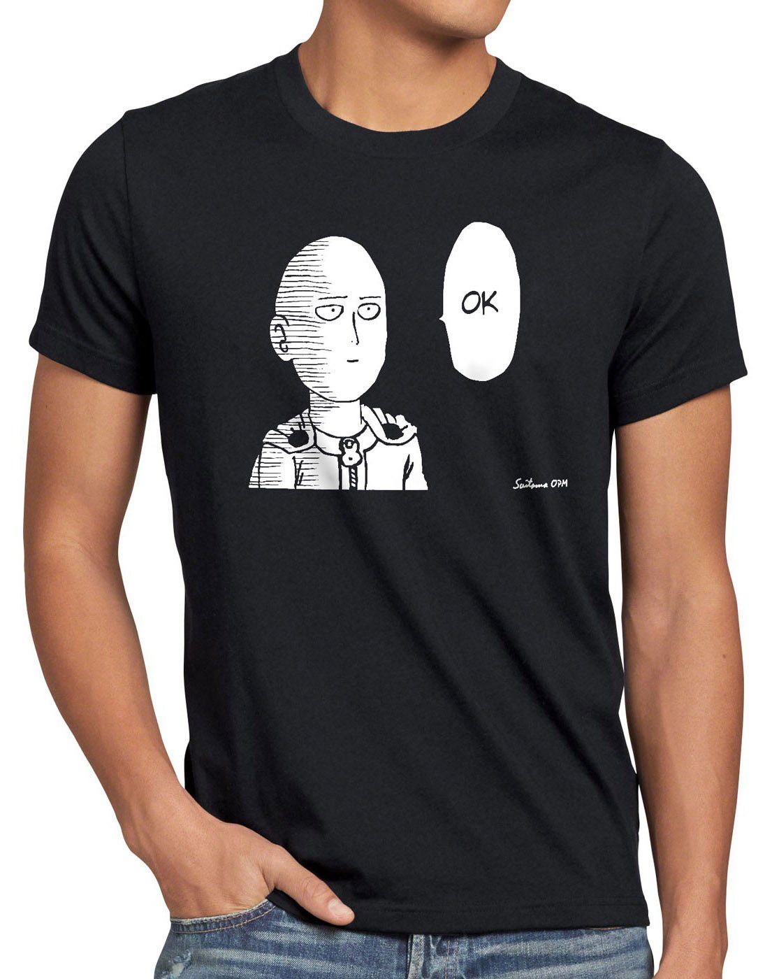 style3 Print-Shirt Herren T-Shirt one schwarz Ok faust anime manga punch Saitama genos wanpanman superheld